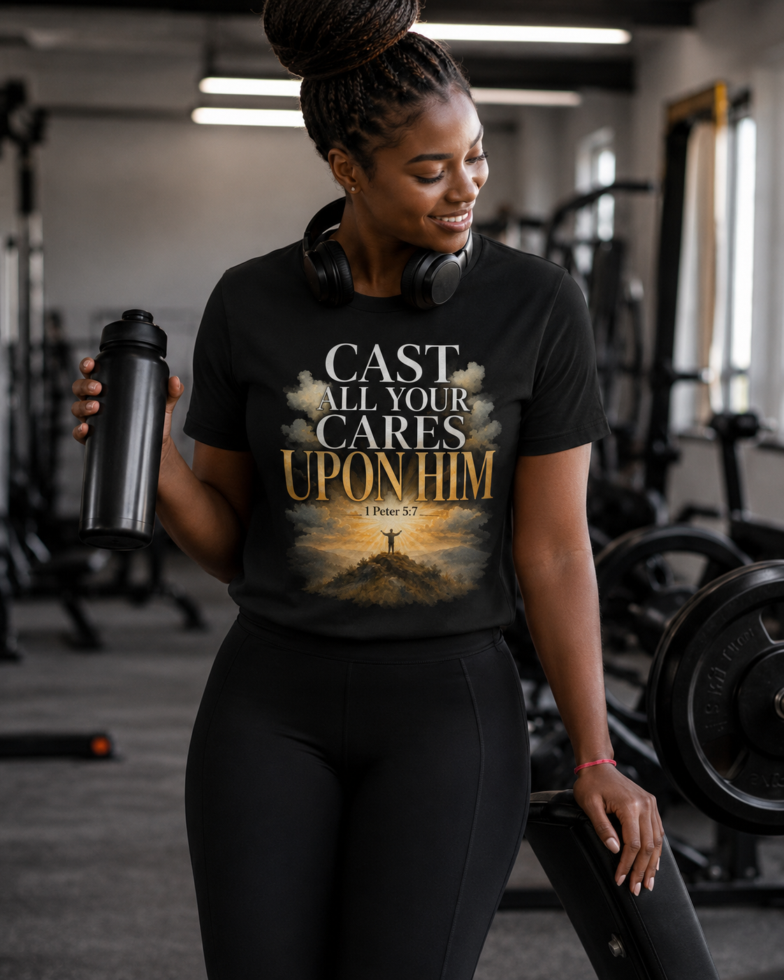 Cast All Your Cares Upon Him T-Shirt — Christian Faith Graphic Tee (1 Peter 5:7)
