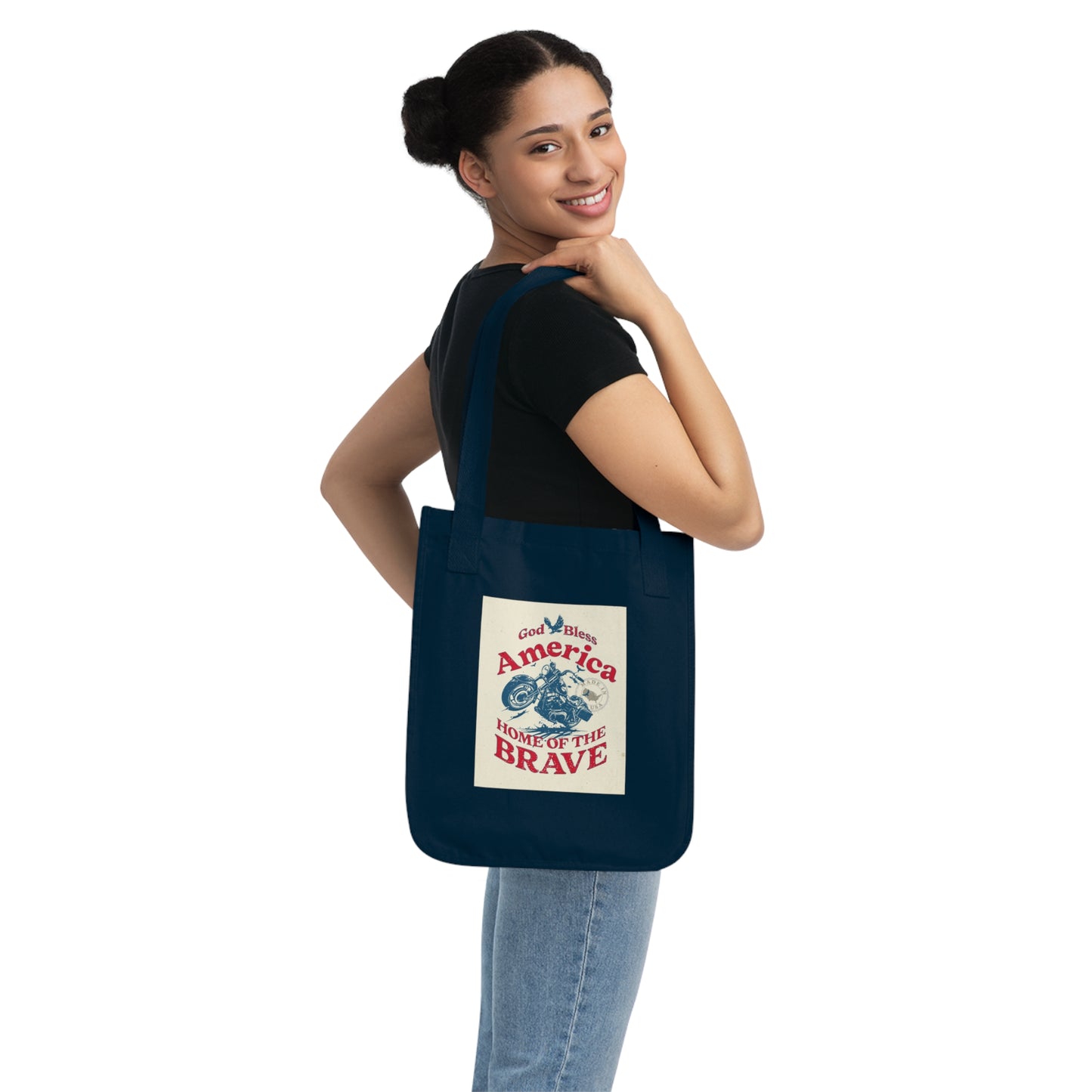Patriotic 'America Home of the Brave' Organic Canvas Tote Bag