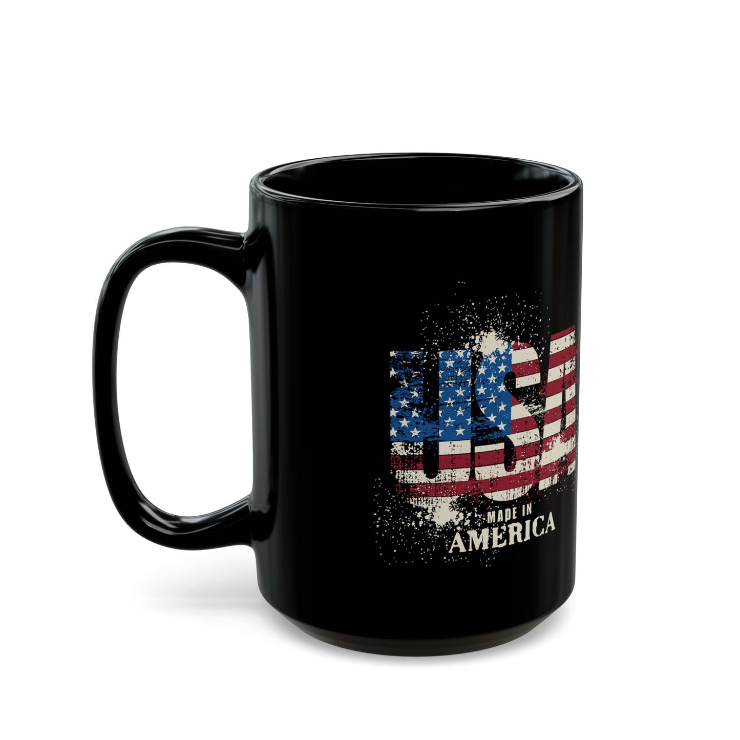 Made in America Flag Mug — Patriotic Black Coffee Cup (11oz/15oz)