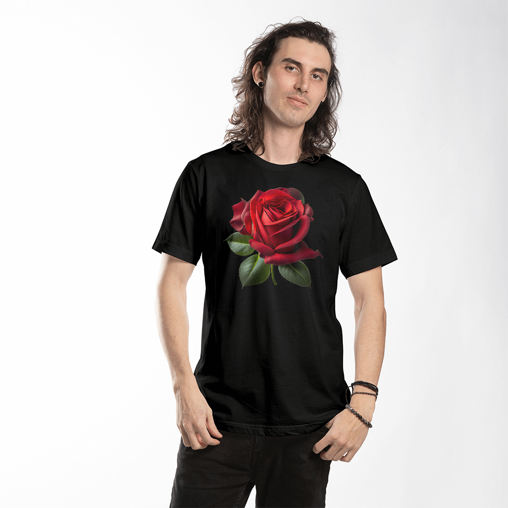 red rose on t shirft