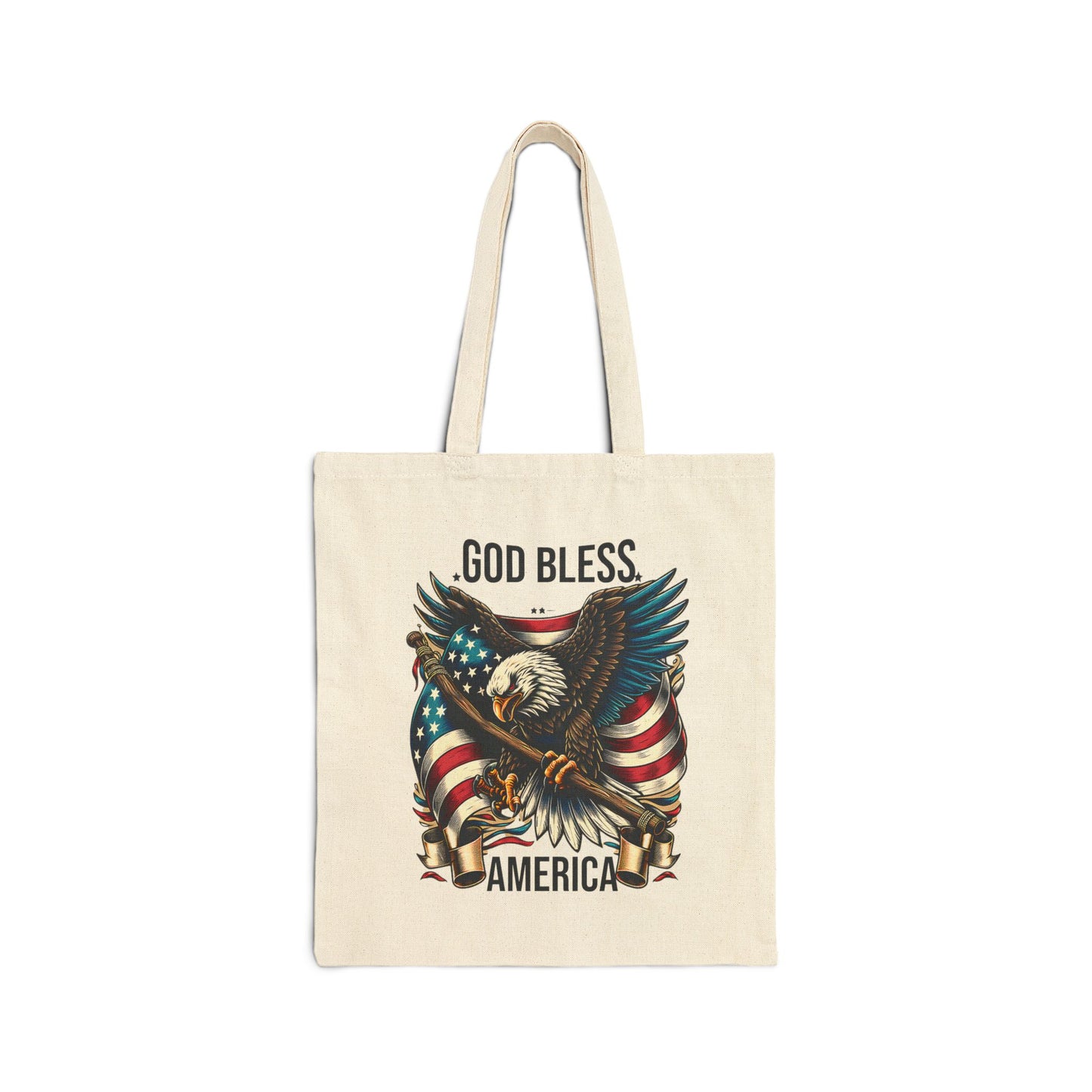 God Bless America Eagle Tote Bag — Patriotic Cotton Canvas Tote