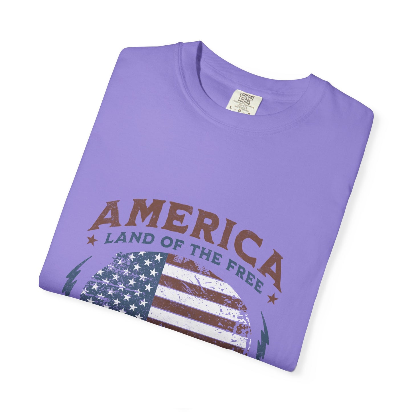 America Flag T-Shirt — "Land of the Free, Home of the Brave" Patriotic Tee