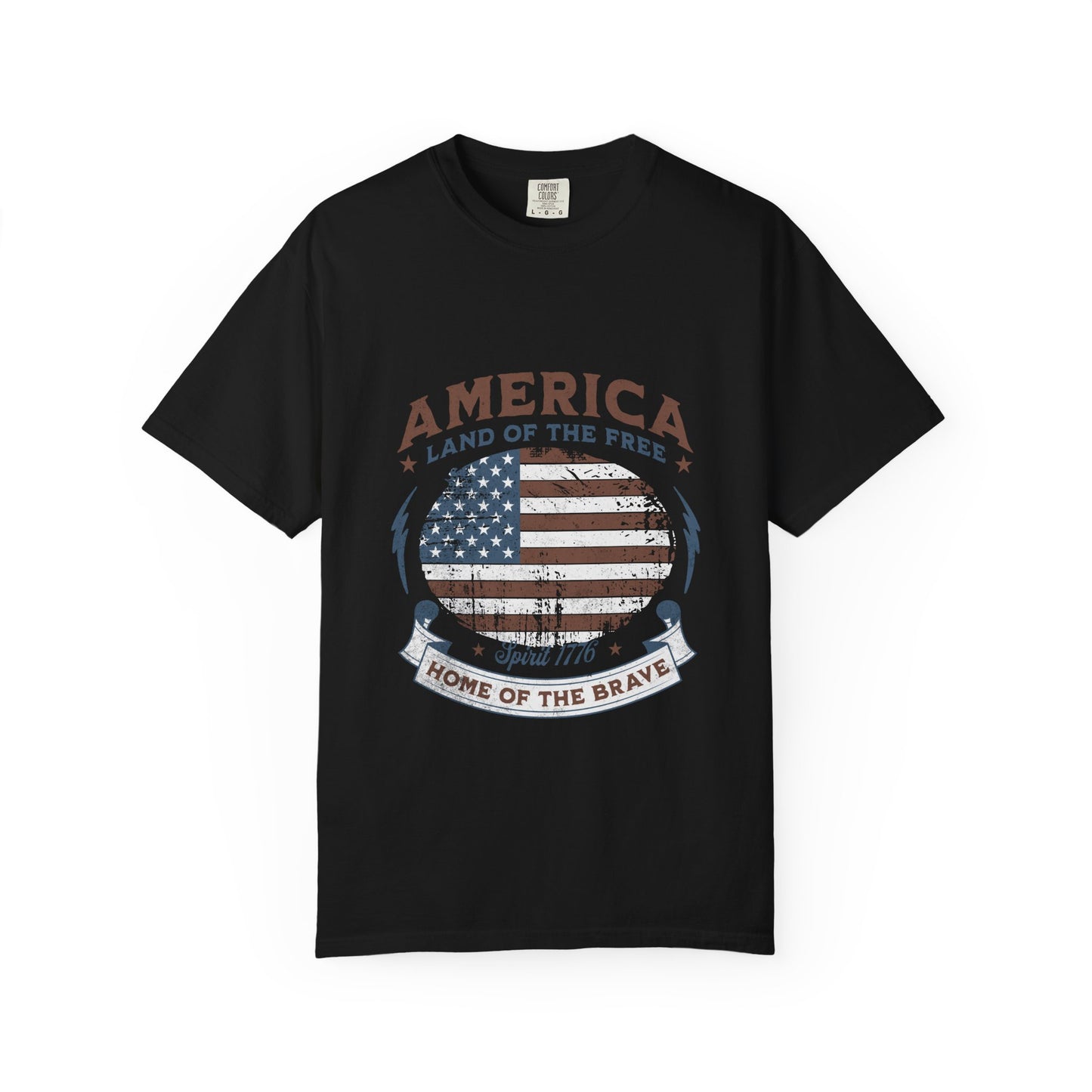 America Flag T-Shirt — "Land of the Free, Home of the Brave" Patriotic Tee