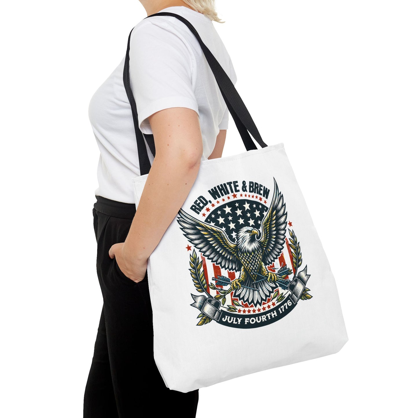 Fourth of July Eagle Tote Bag — "Red, White & Brew" Patriotic Flag Tote