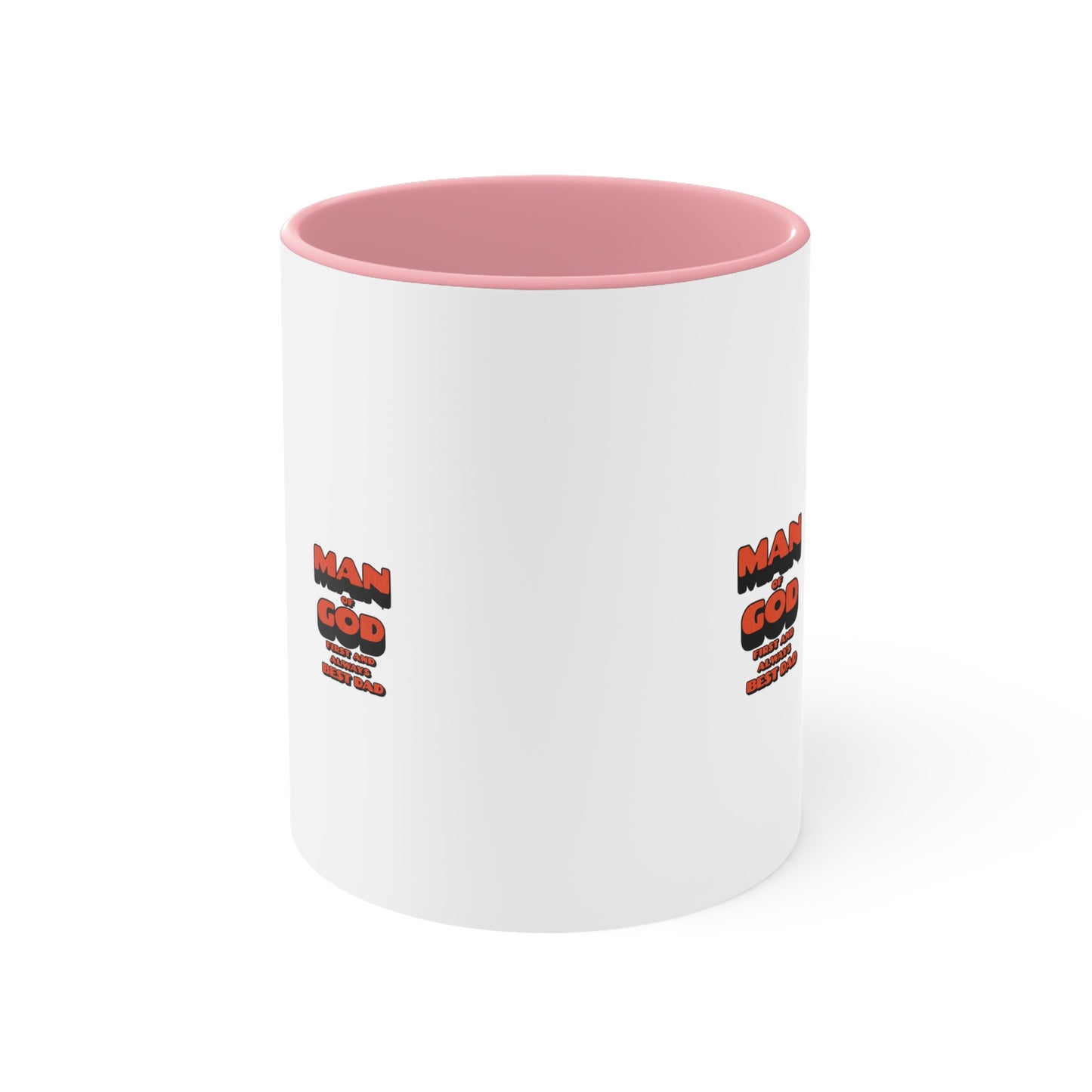 Accent Mug — 'Man of God' Small Text Pink Interior & Handle Coffee Mug