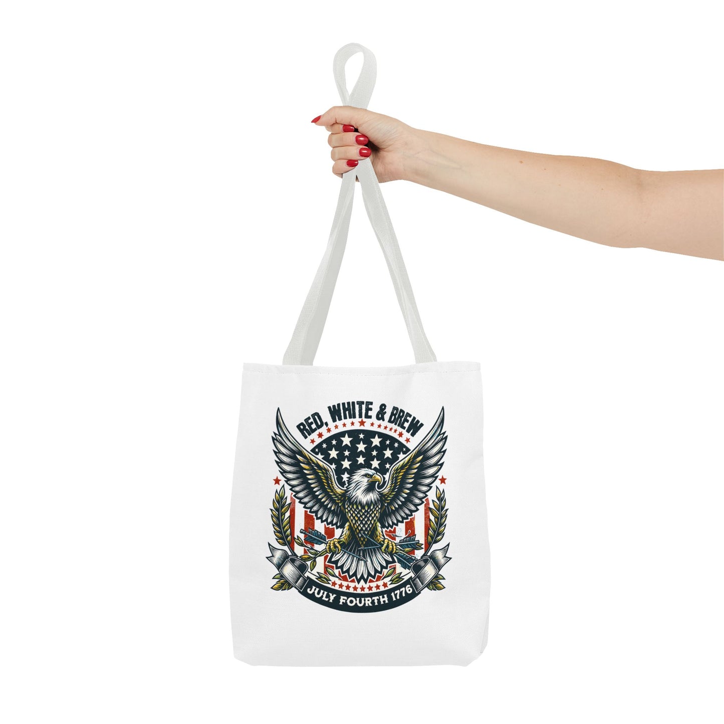 Fourth of July Eagle Tote Bag — "Red, White & Brew" Patriotic Flag Tote