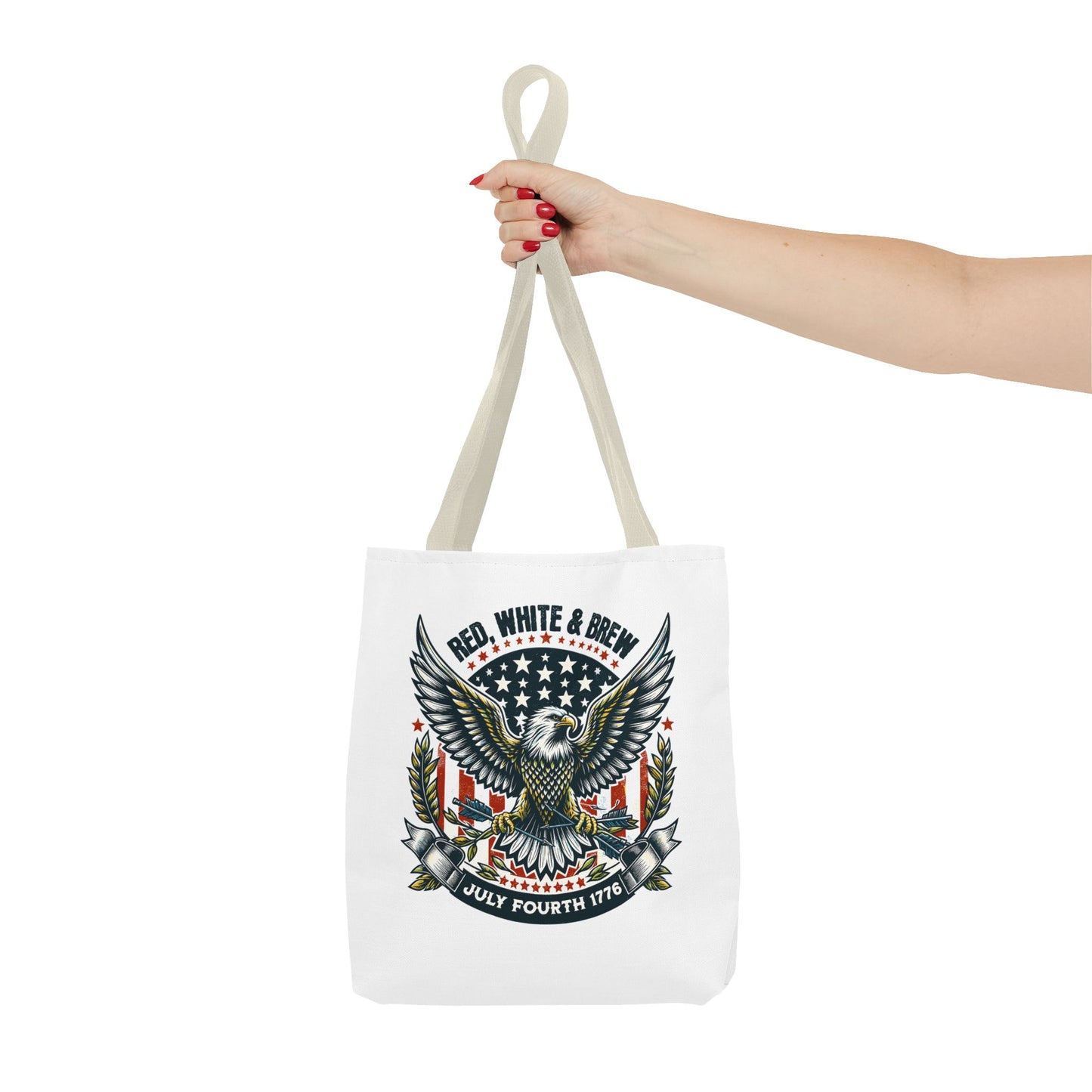 Fourth of July Eagle Tote Bag — "Red, White & Brew" Patriotic Flag Tote