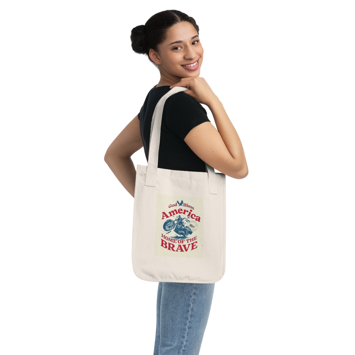 Patriotic 'America Home of the Brave' Organic Canvas Tote Bag