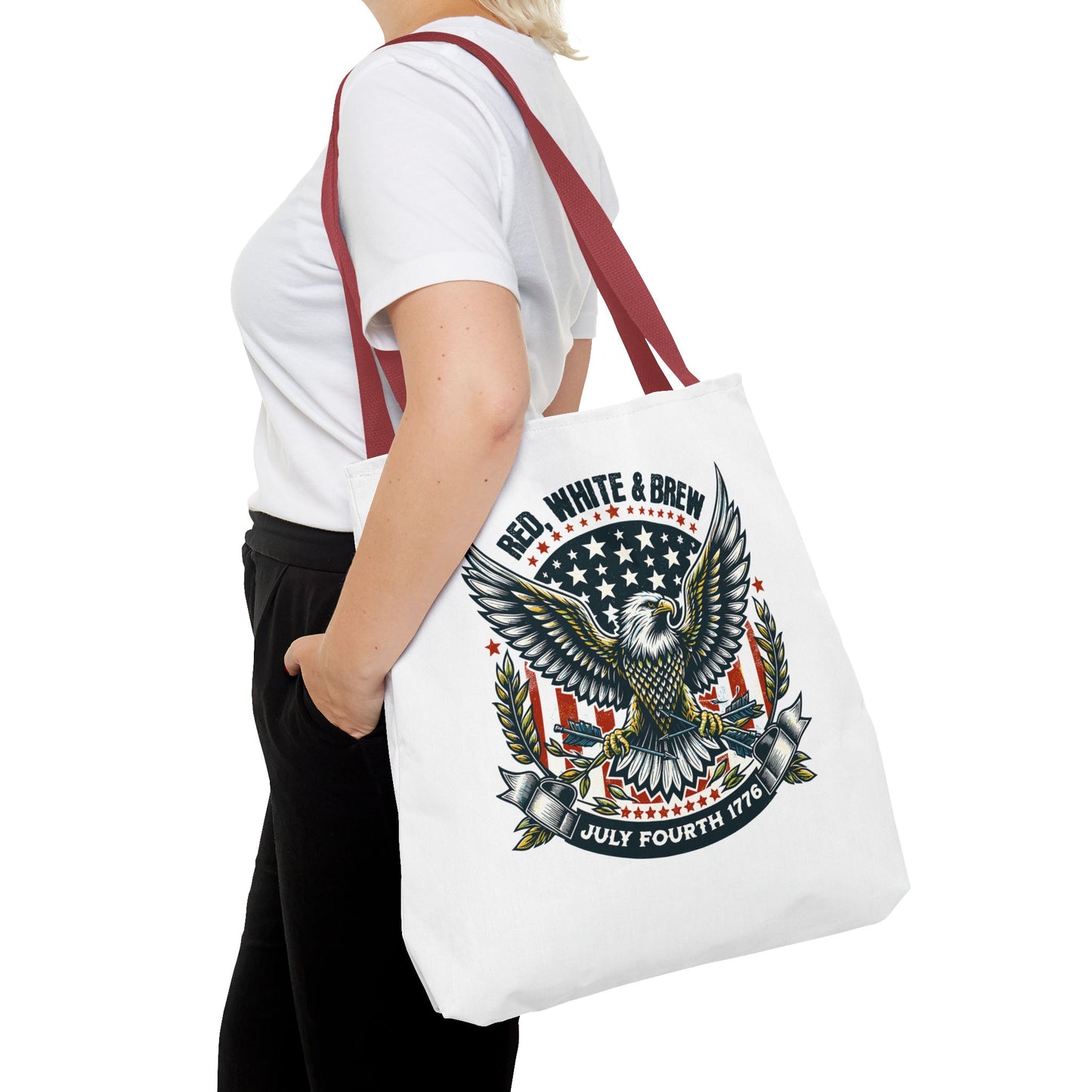 Fourth of July Eagle Tote Bag — "Red, White & Brew" Patriotic Flag Tote