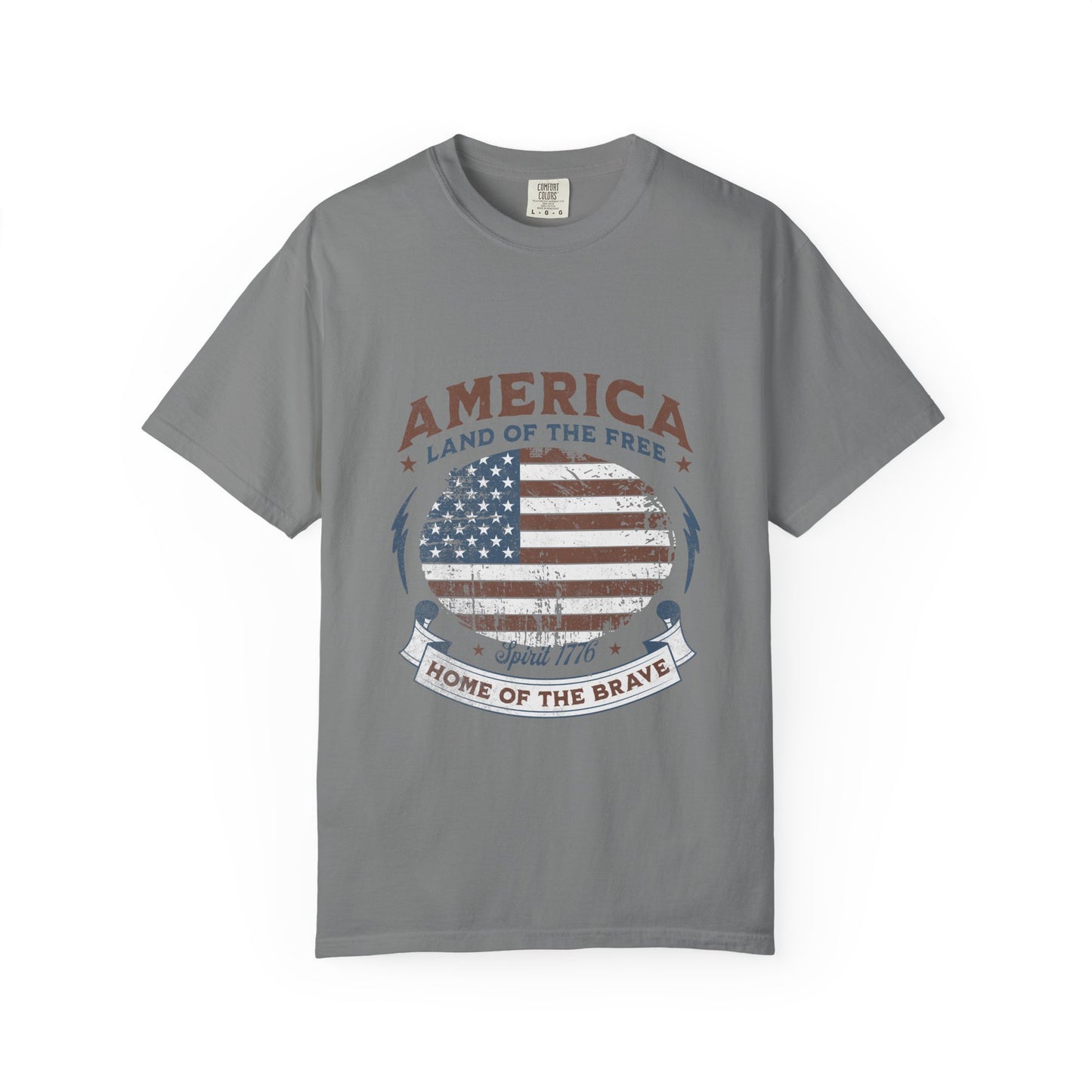 America Flag T-Shirt — "Land of the Free, Home of the Brave" Patriotic Tee