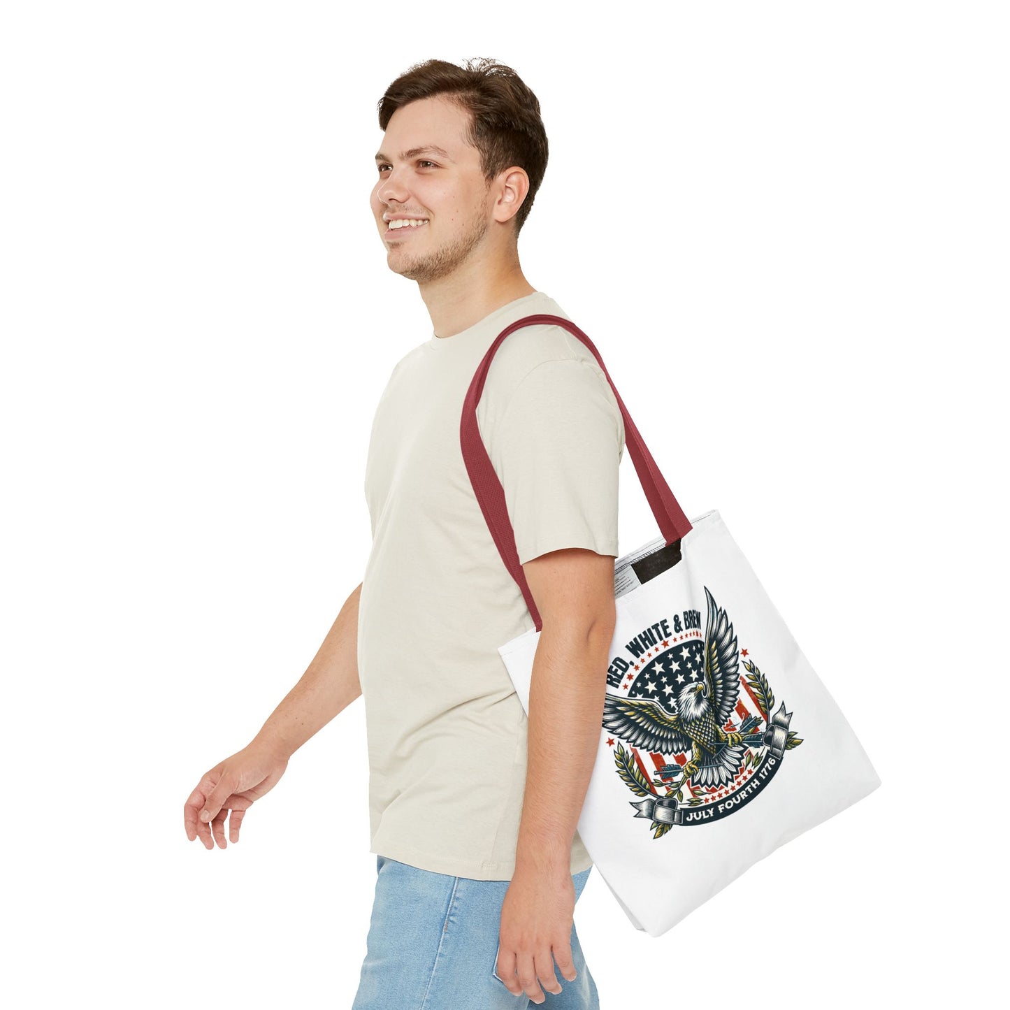 Fourth of July Eagle Tote Bag — "Red, White & Brew" Patriotic Flag Tote