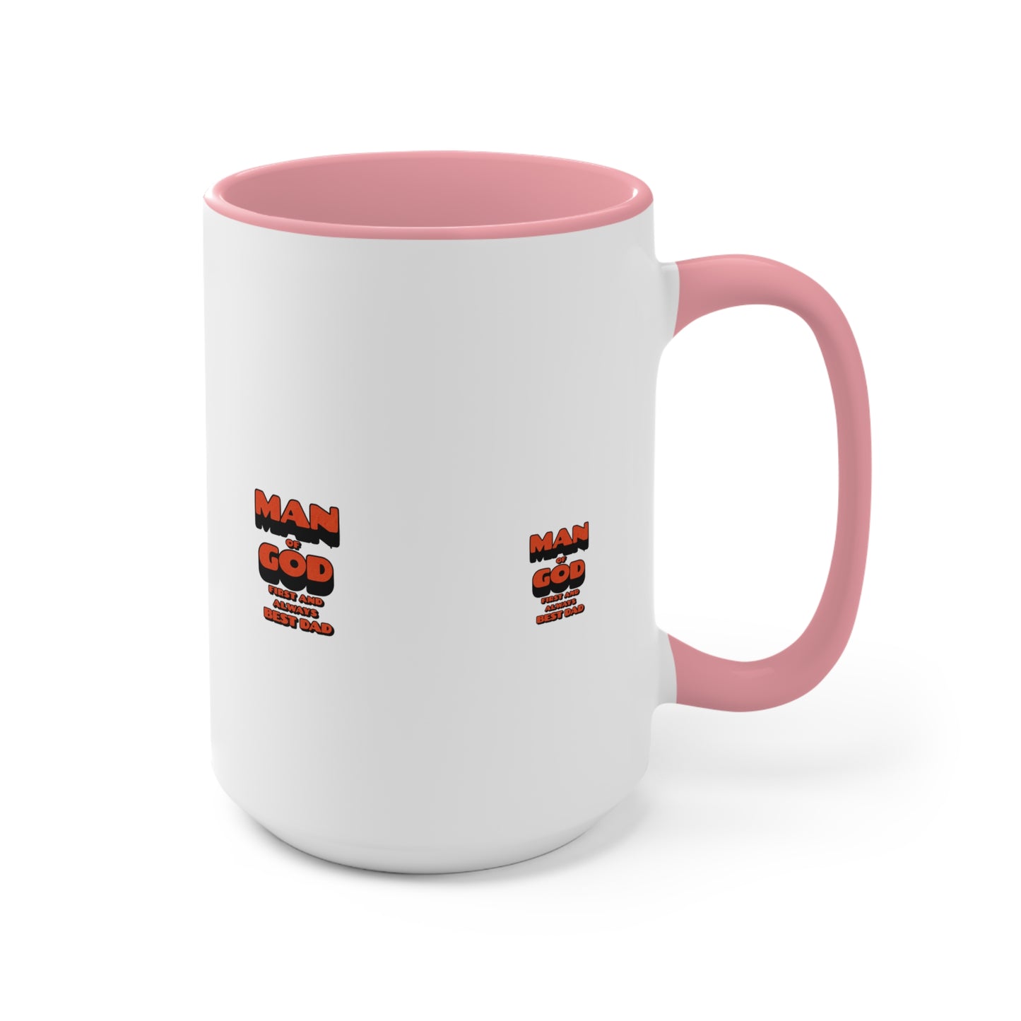 Accent Mug — 'Man of God' Small Text Pink Interior & Handle Coffee Mug