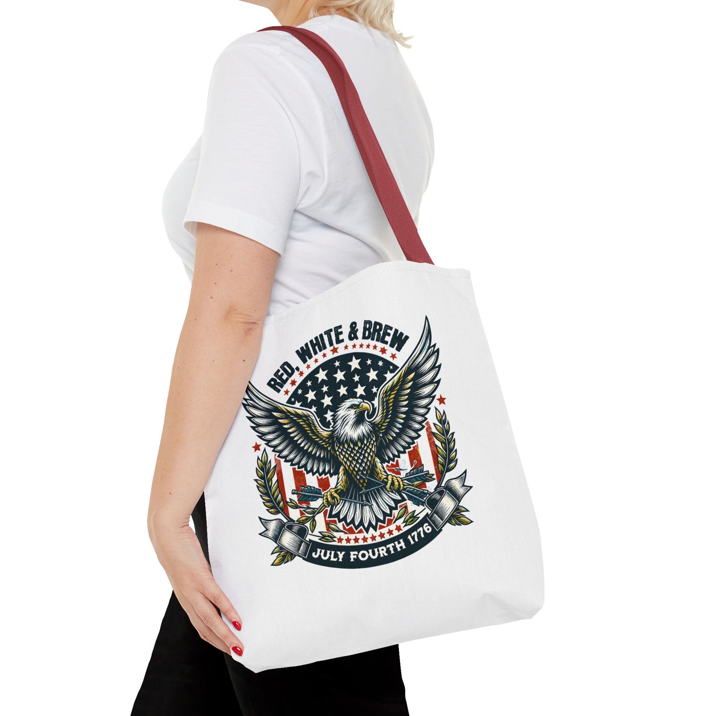 Fourth of July Eagle Tote Bag — "Red, White & Brew" Patriotic Flag Tote