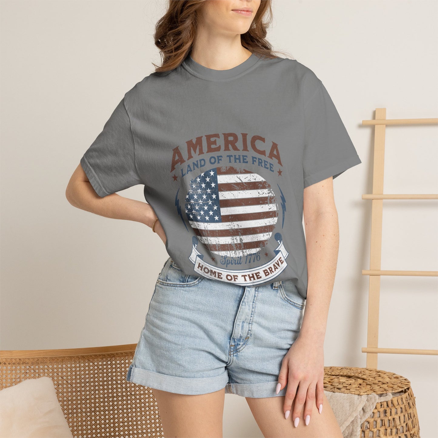 America Flag T-Shirt — "Land of the Free, Home of the Brave" Patriotic Tee