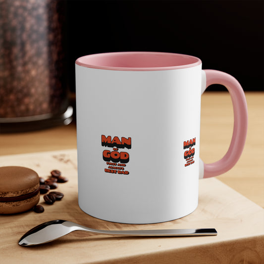 Accent Mug — 'Man of God' Small Text Pink Interior & Handle Coffee Mug