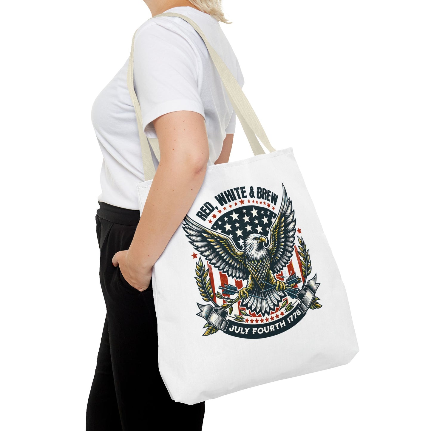 Fourth of July Eagle Tote Bag — "Red, White & Brew" Patriotic Flag Tote