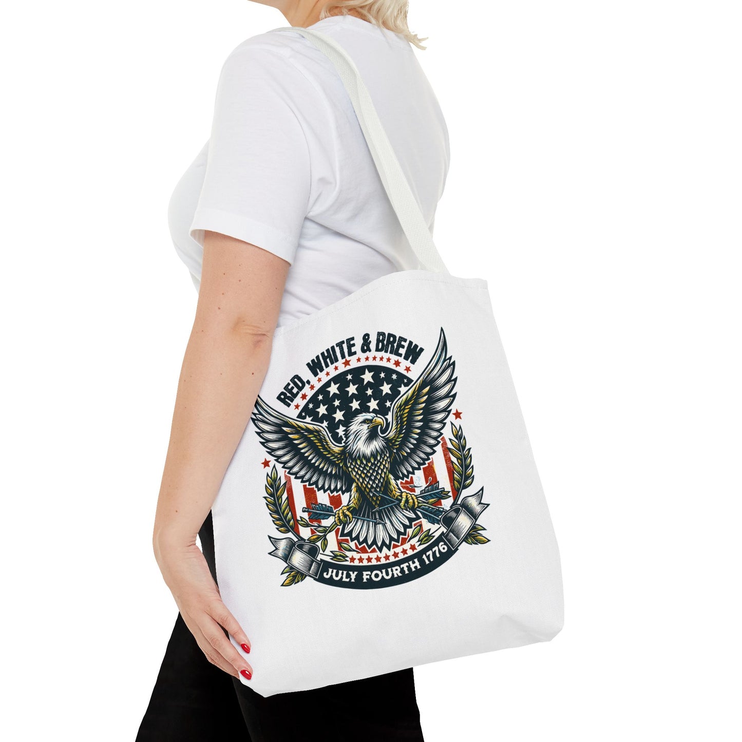Fourth of July Eagle Tote Bag — "Red, White & Brew" Patriotic Flag Tote