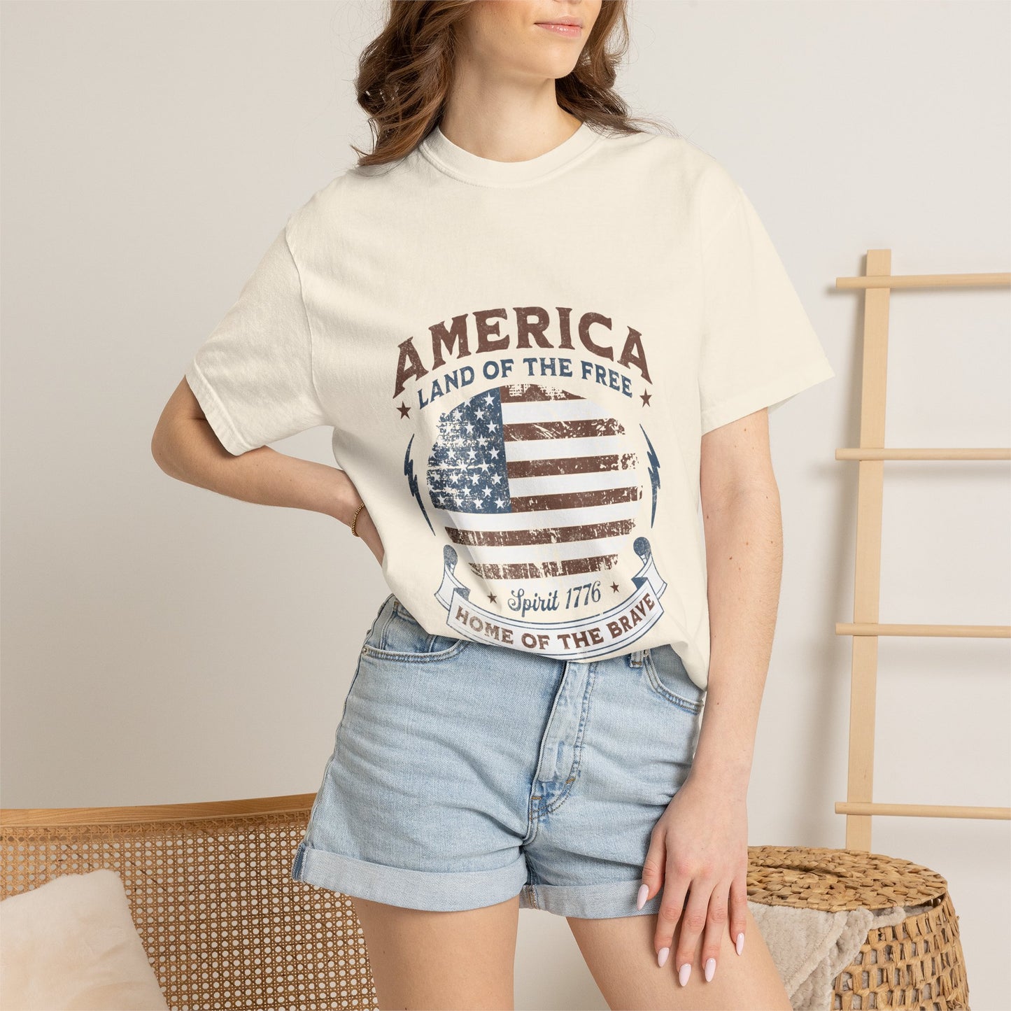 America Flag T-Shirt — "Land of the Free, Home of the Brave" Patriotic Tee