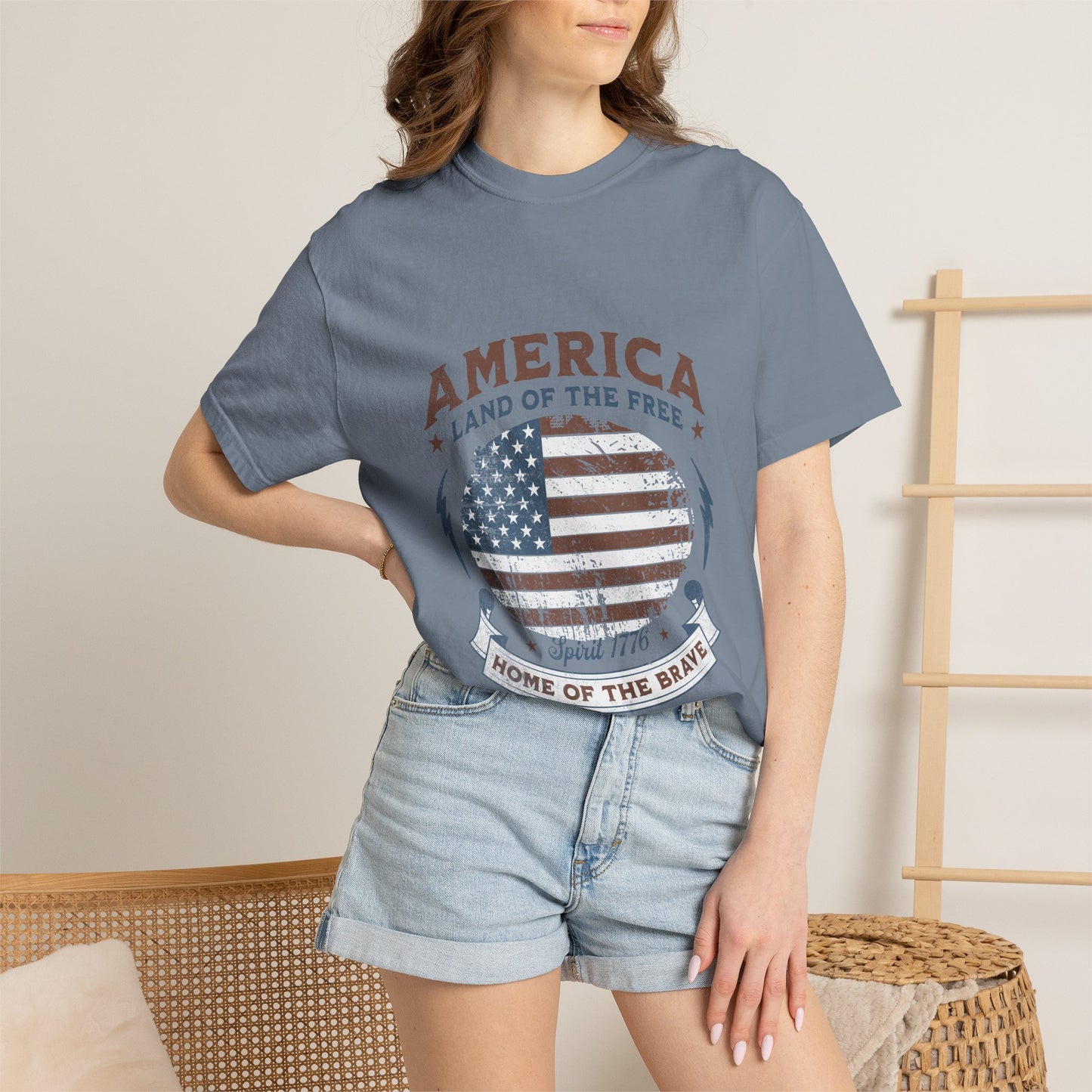 America Flag T-Shirt — "Land of the Free, Home of the Brave" Patriotic Tee