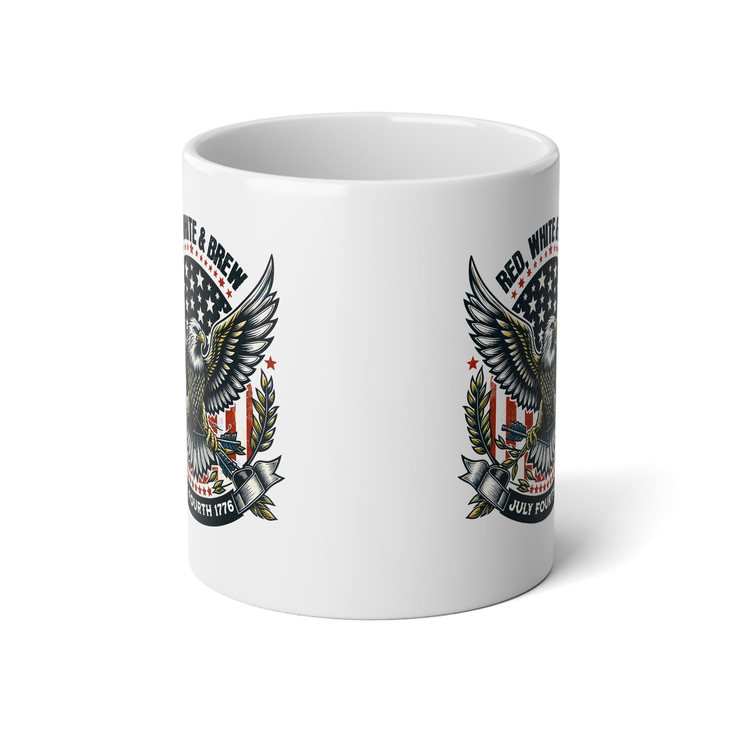 20oz Jumbo Mug — Patriotic Eagle American Flag Coffee Cup (Red White & Brew)