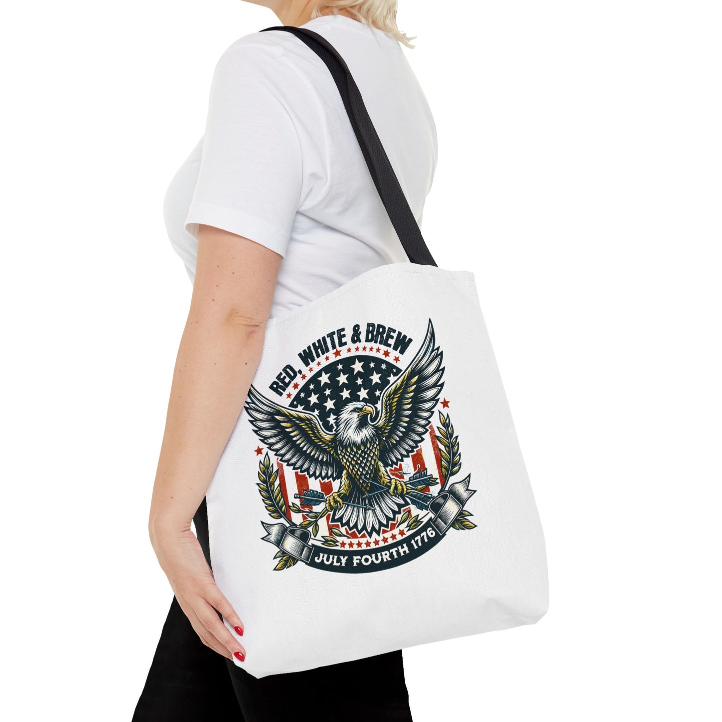 Fourth of July Eagle Tote Bag — "Red, White & Brew" Patriotic Flag Tote