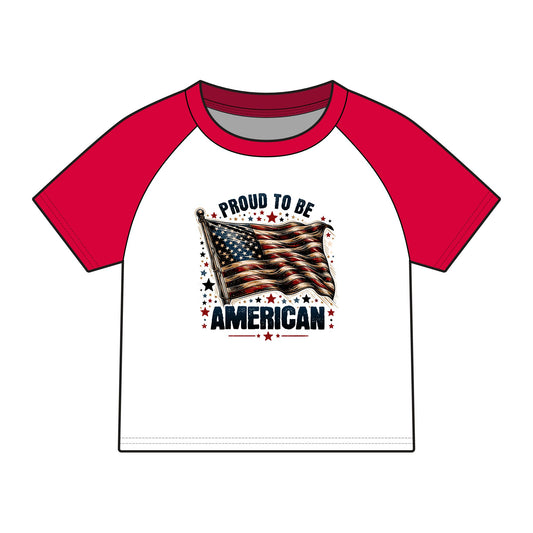 Proud to Be American Raglan Tee — Women's Patriotic Flag Baby Tee