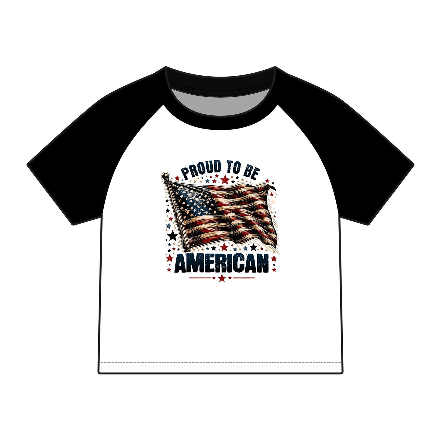 Proud to Be American Raglan Tee — Women's Patriotic Flag Baby Tee