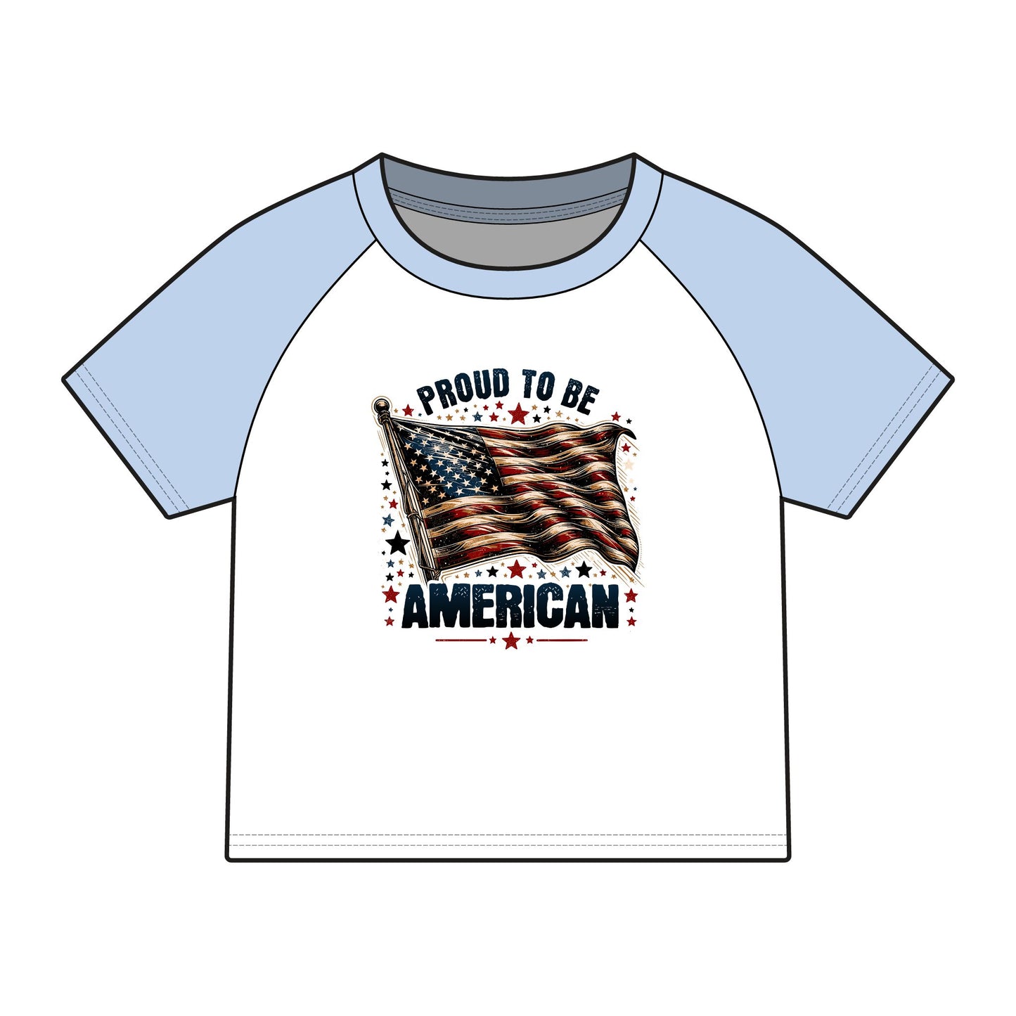 Proud to Be American Raglan Tee — Women's Patriotic Flag Baby Tee