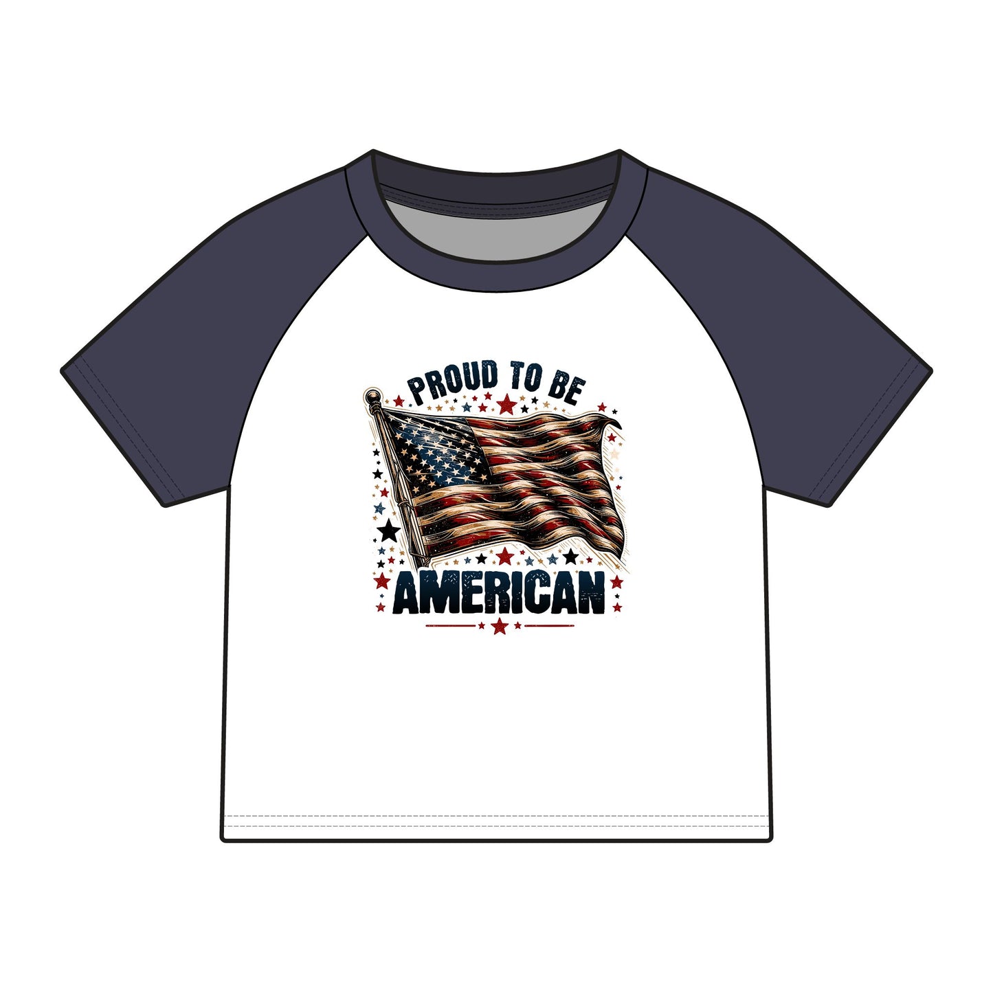 Proud to Be American Raglan Tee — Women's Patriotic Flag Baby Tee
