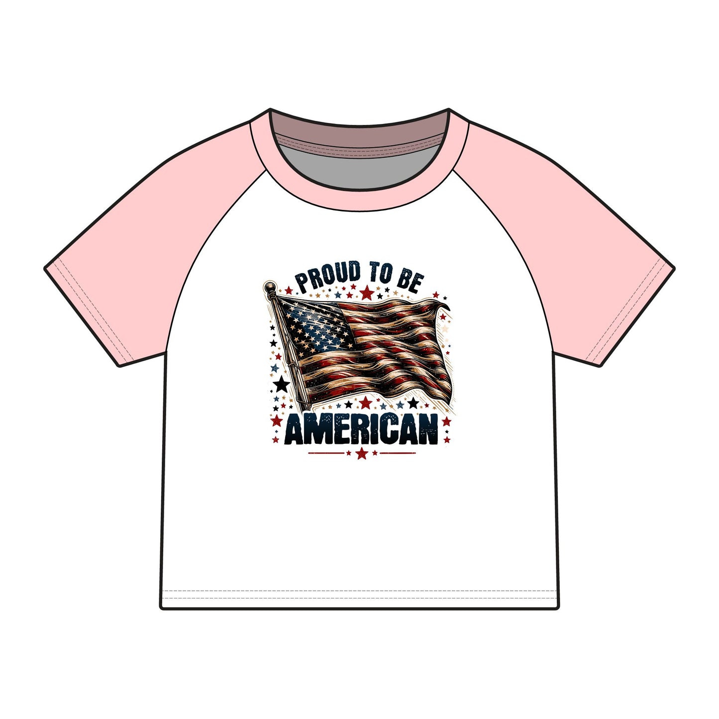 Proud to Be American Raglan Tee — Women's Patriotic Flag Baby Tee