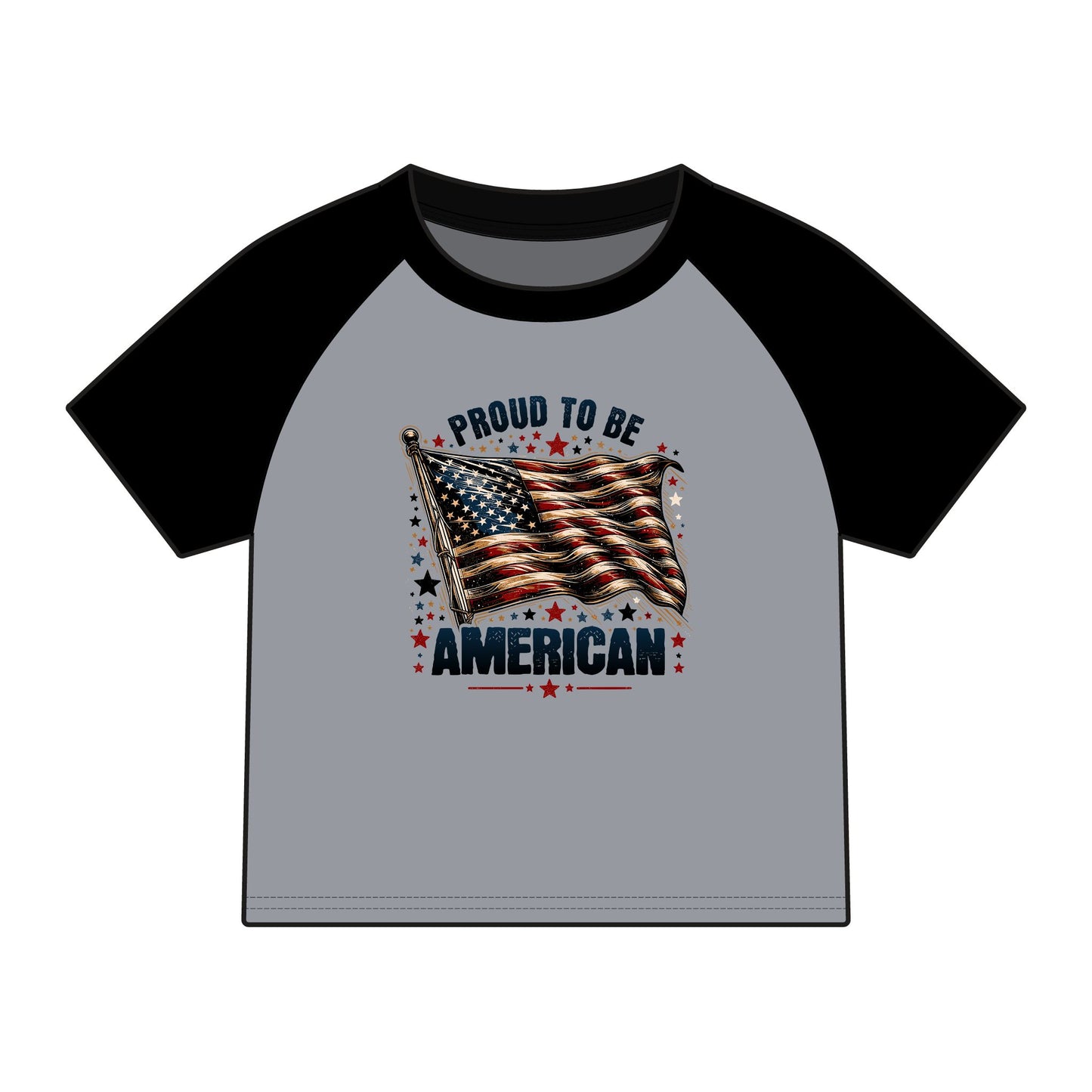 Proud to Be American Raglan Tee — Women's Patriotic Flag Baby Tee