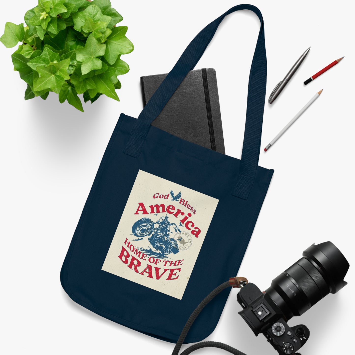 Patriotic 'America Home of the Brave' Organic Canvas Tote Bag