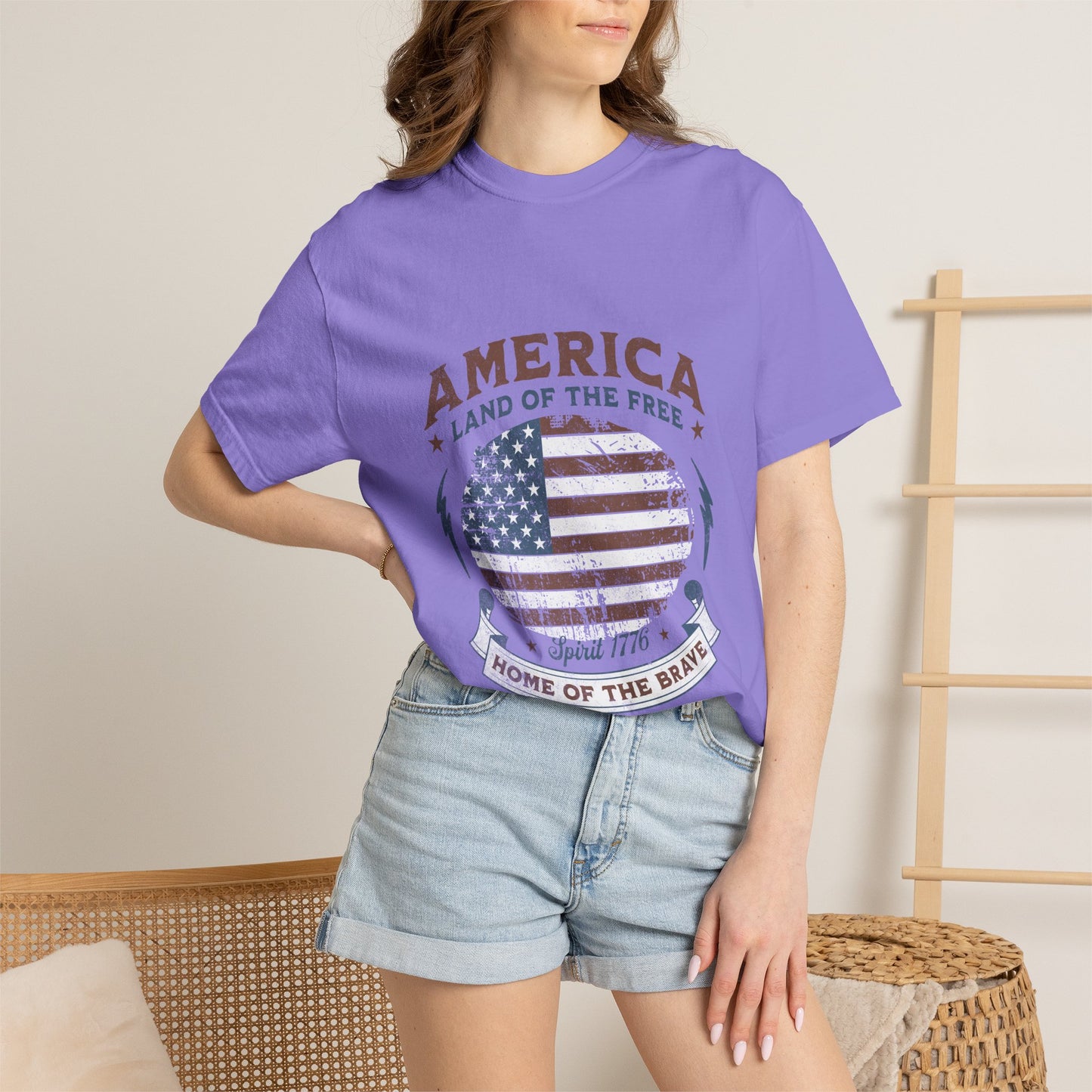 America Flag T-Shirt — "Land of the Free, Home of the Brave" Patriotic Tee