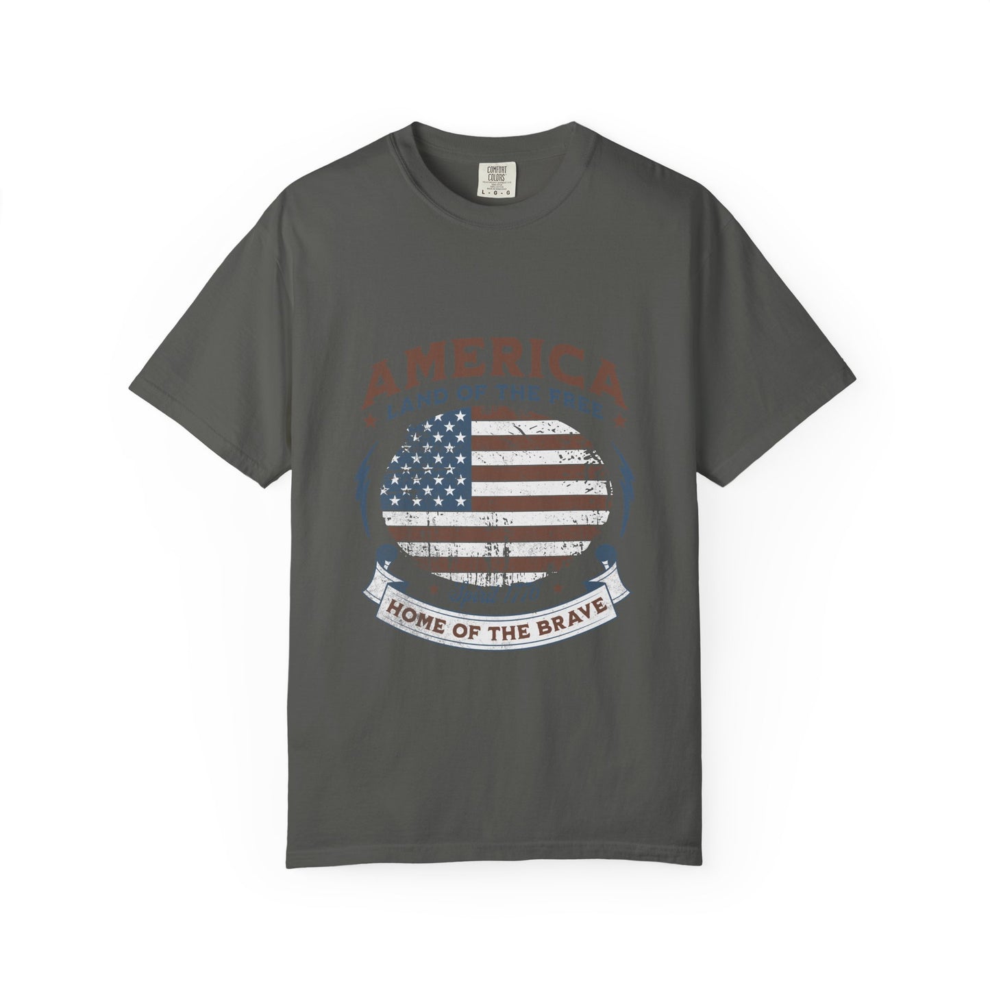 America Flag T-Shirt — "Land of the Free, Home of the Brave" Patriotic Tee