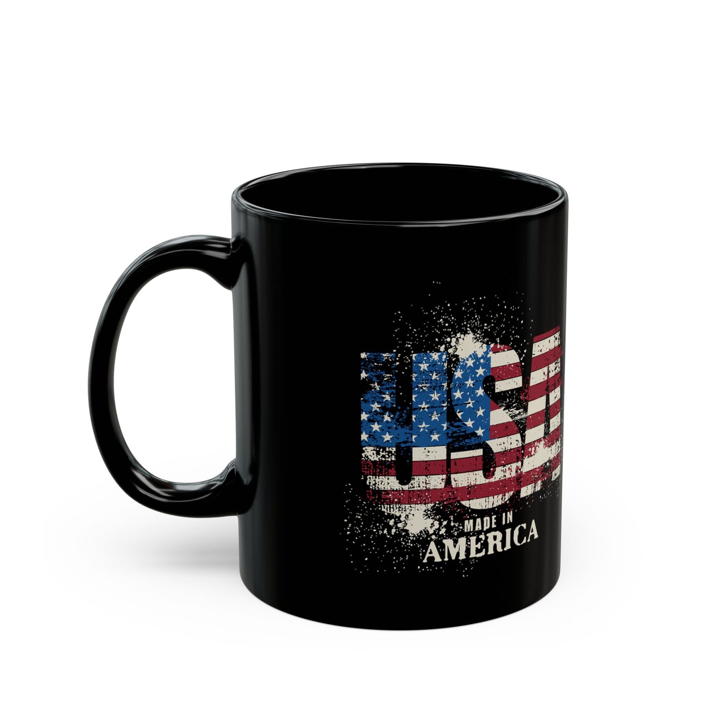 Made in America Flag Mug — Patriotic Black Coffee Cup (11oz/15oz)