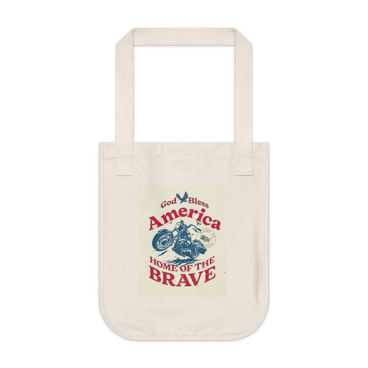 Patriotic 'America Home of the Brave' Organic Canvas Tote Bag