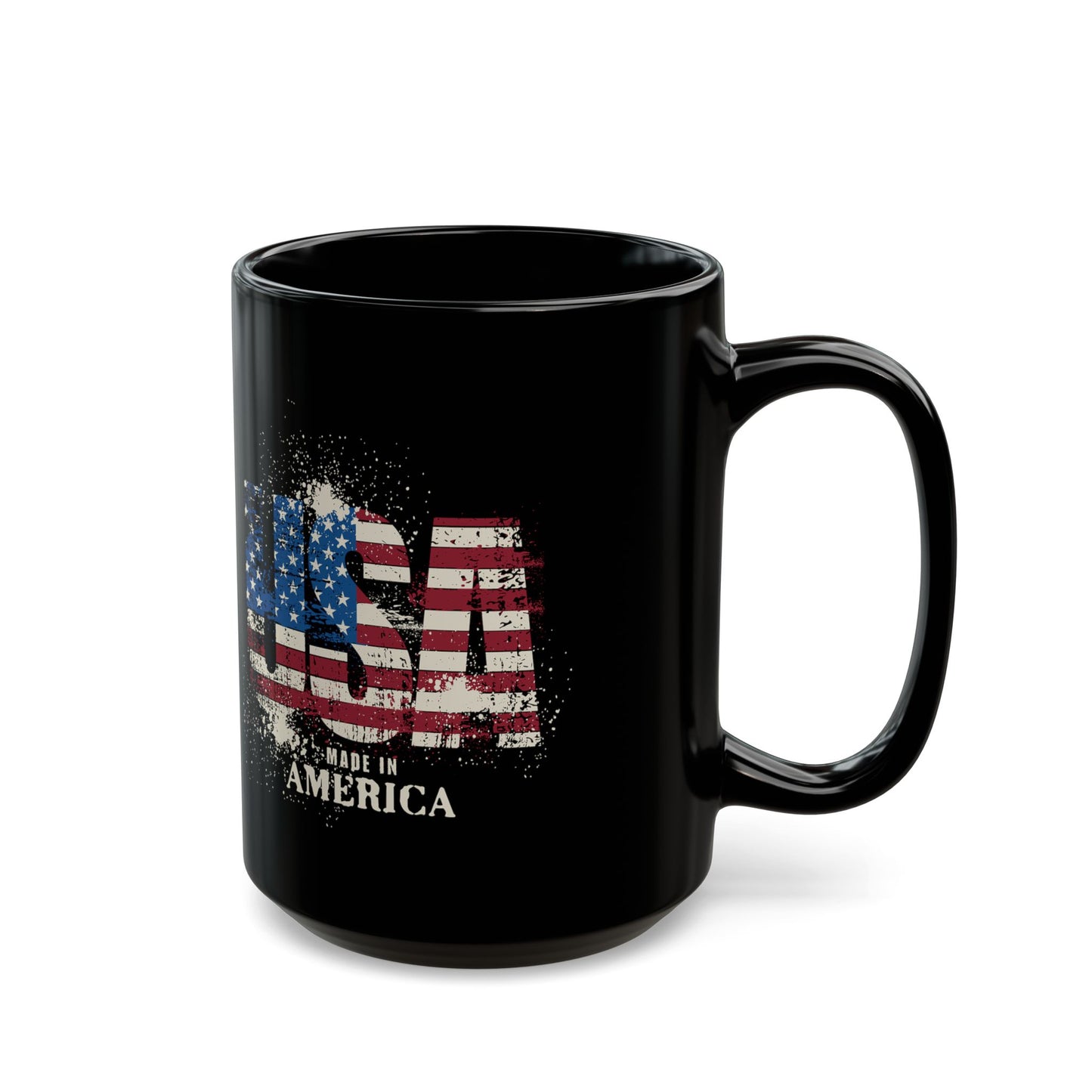 Made in America Flag Mug — Patriotic Black Coffee Cup (11oz/15oz)
