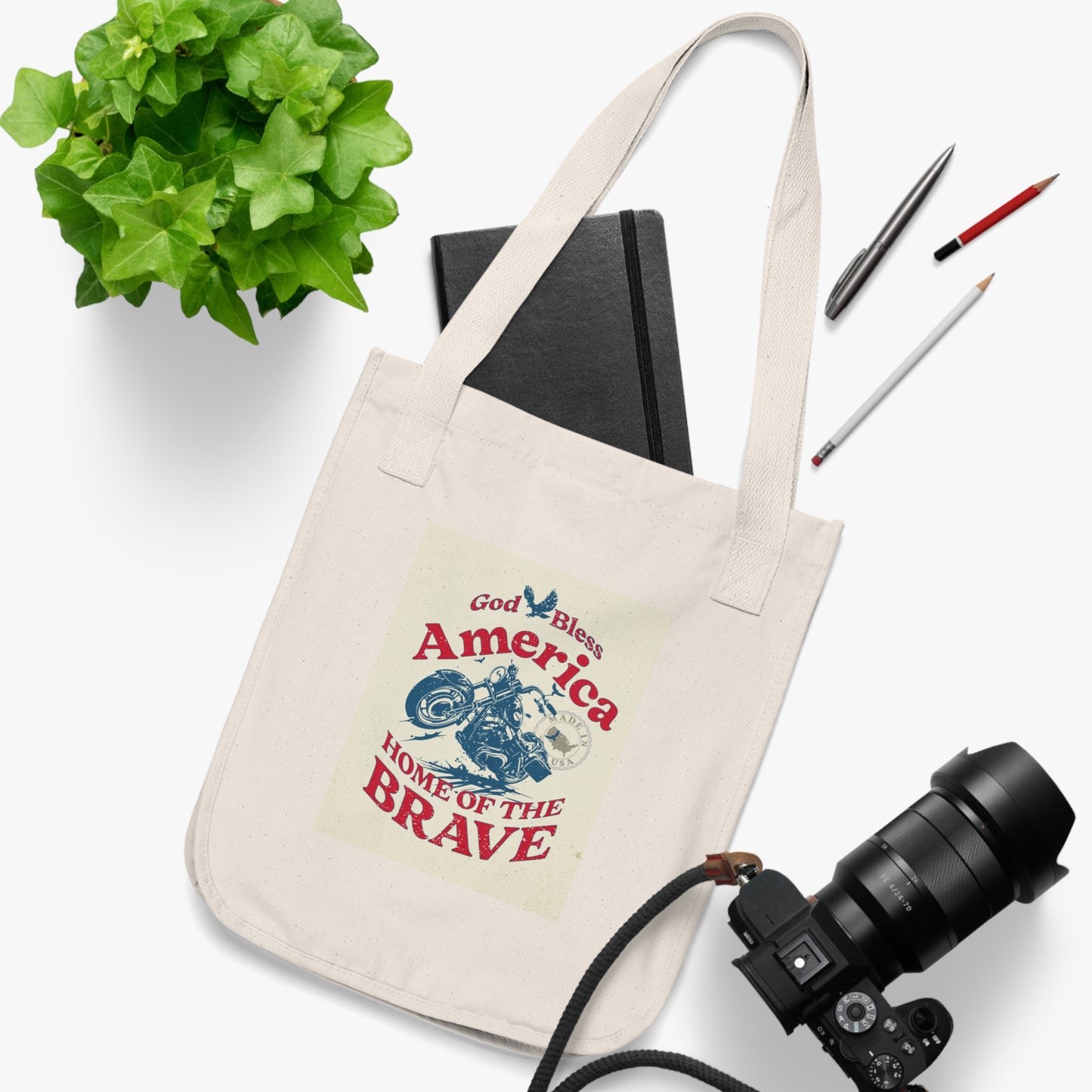 Patriotic 'America Home of the Brave' Organic Canvas Tote Bag