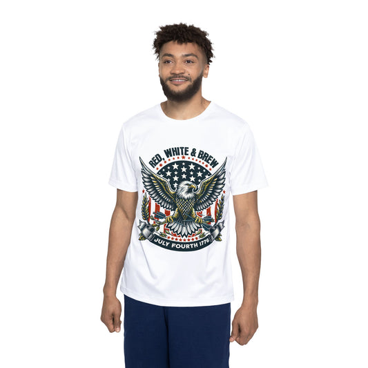 Patriotic Eagle Jersey T-Shirt — "Red, White & Brew" 4th of July Tee