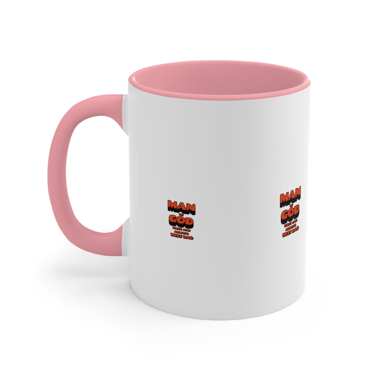 Accent Mug — 'Man of God' Small Text Pink Interior & Handle Coffee Mug