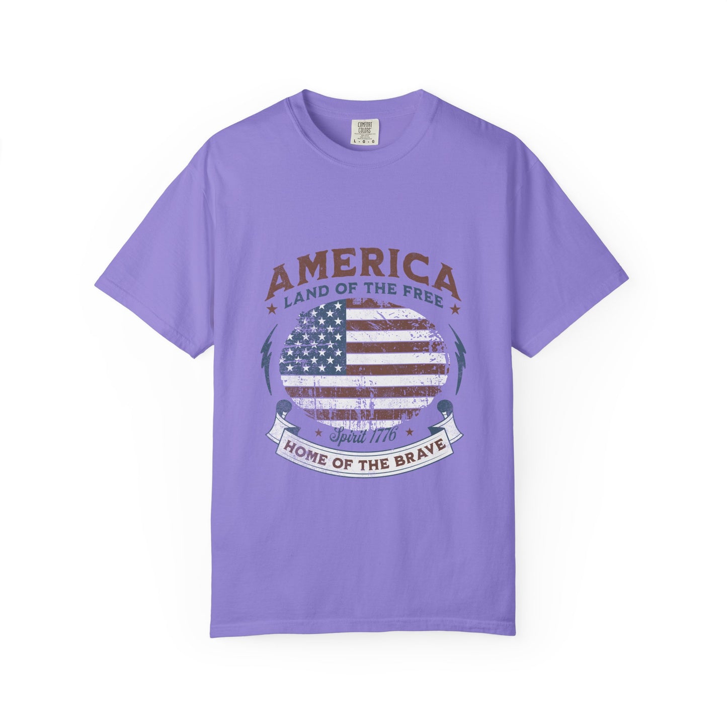 America Flag T-Shirt — "Land of the Free, Home of the Brave" Patriotic Tee