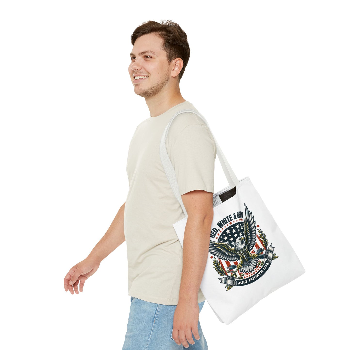 Fourth of July Eagle Tote Bag — "Red, White & Brew" Patriotic Flag Tote