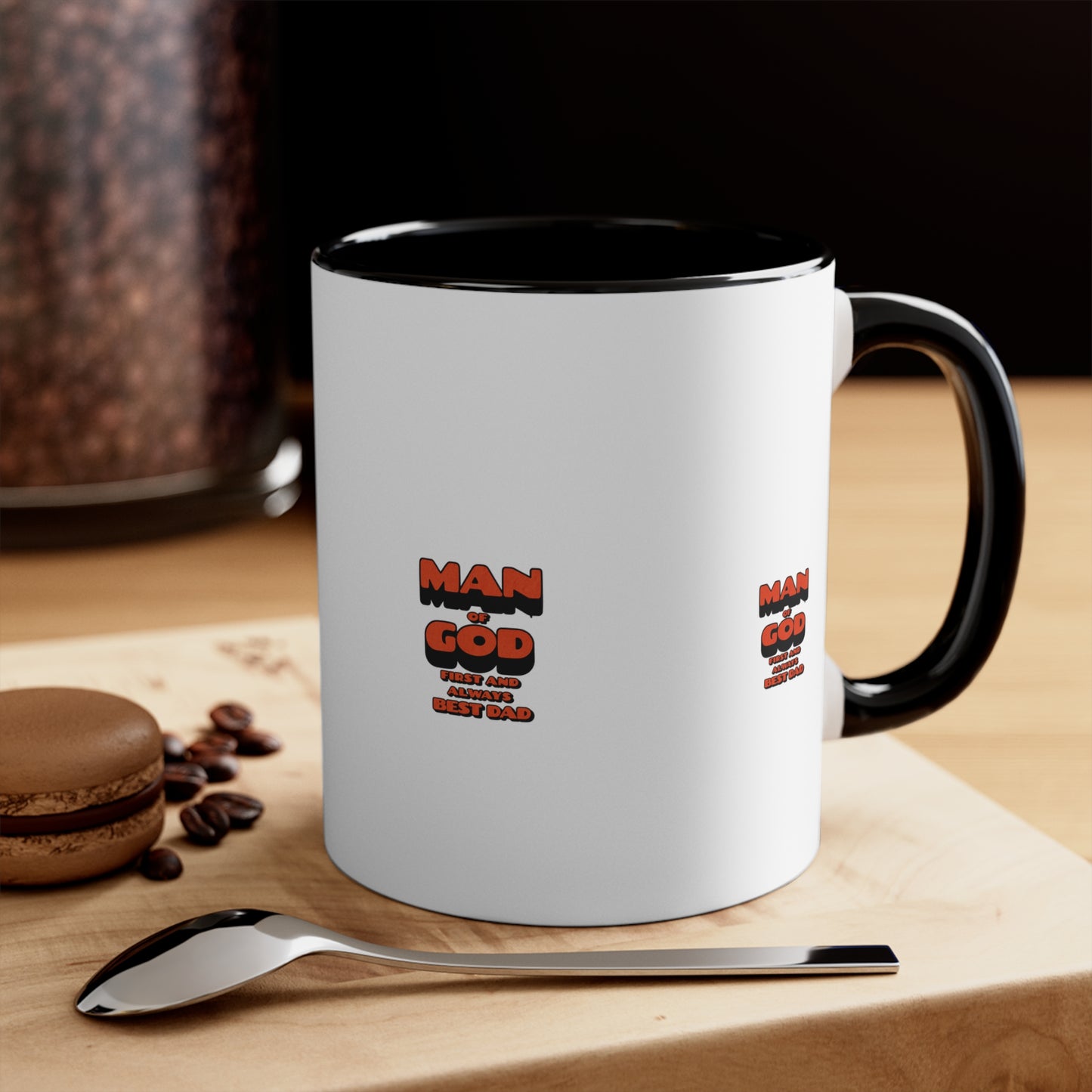 Accent Mug — 'Man of God' Small Text Pink Interior & Handle Coffee Mug