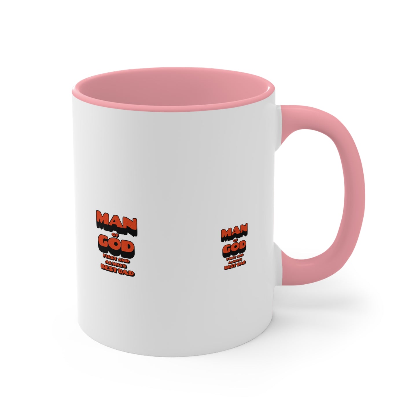Accent Mug — 'Man of God' Small Text Pink Interior & Handle Coffee Mug