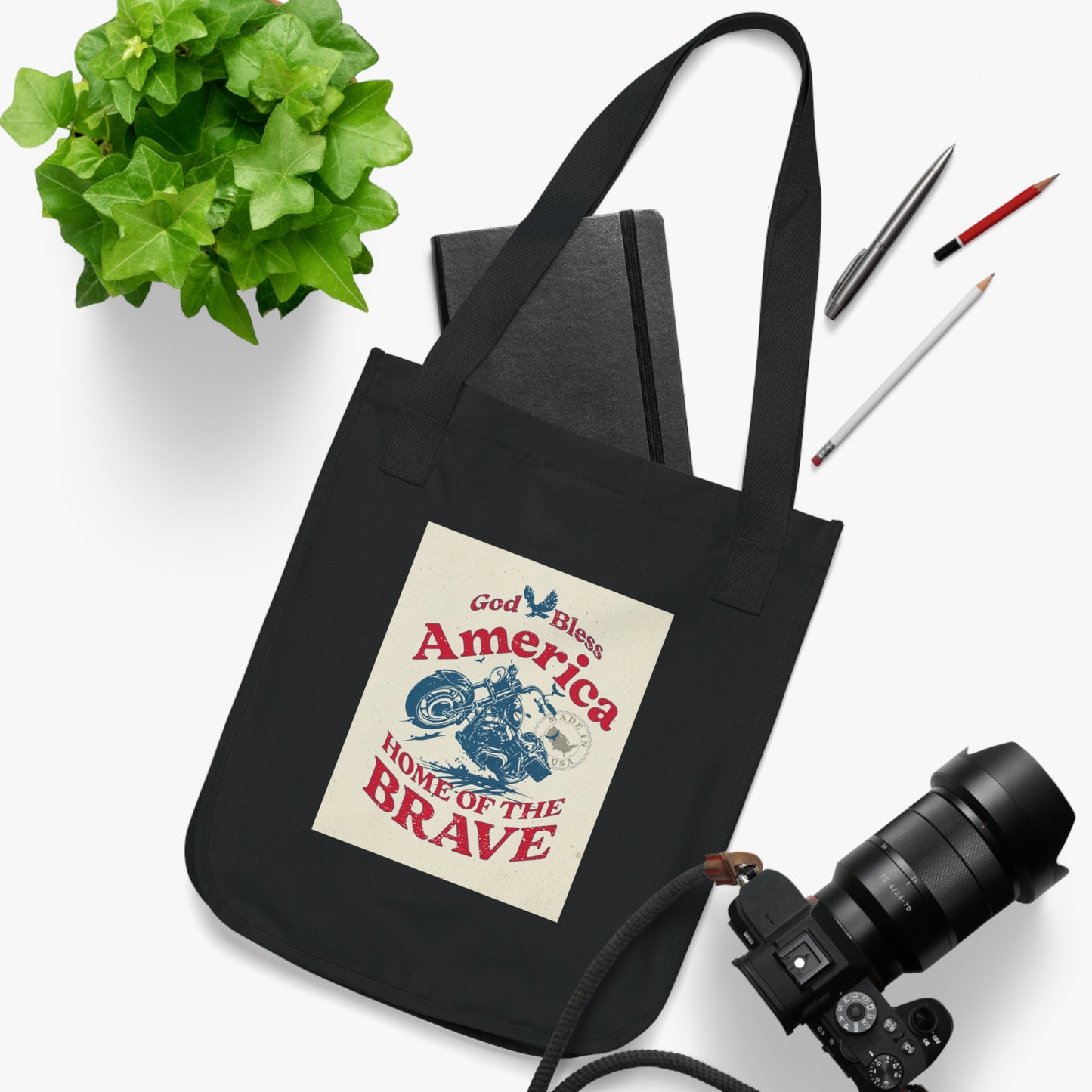 Patriotic 'America Home of the Brave' Organic Canvas Tote Bag