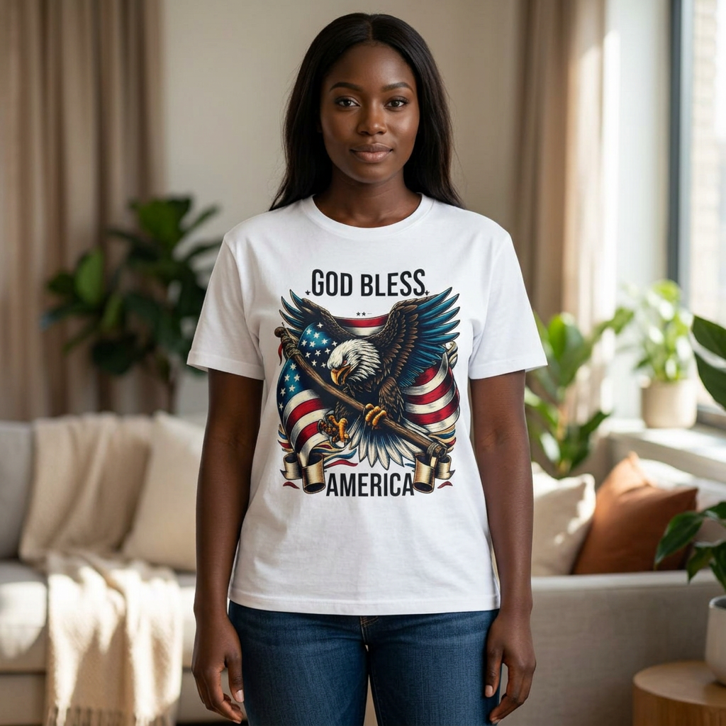 God Bless America T-Shirt — Patriotic Bald Eagle Flag Tee