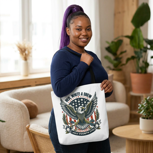 Fourth of July Eagle Tote Bag — "Red, White & Brew" Patriotic Flag Tote