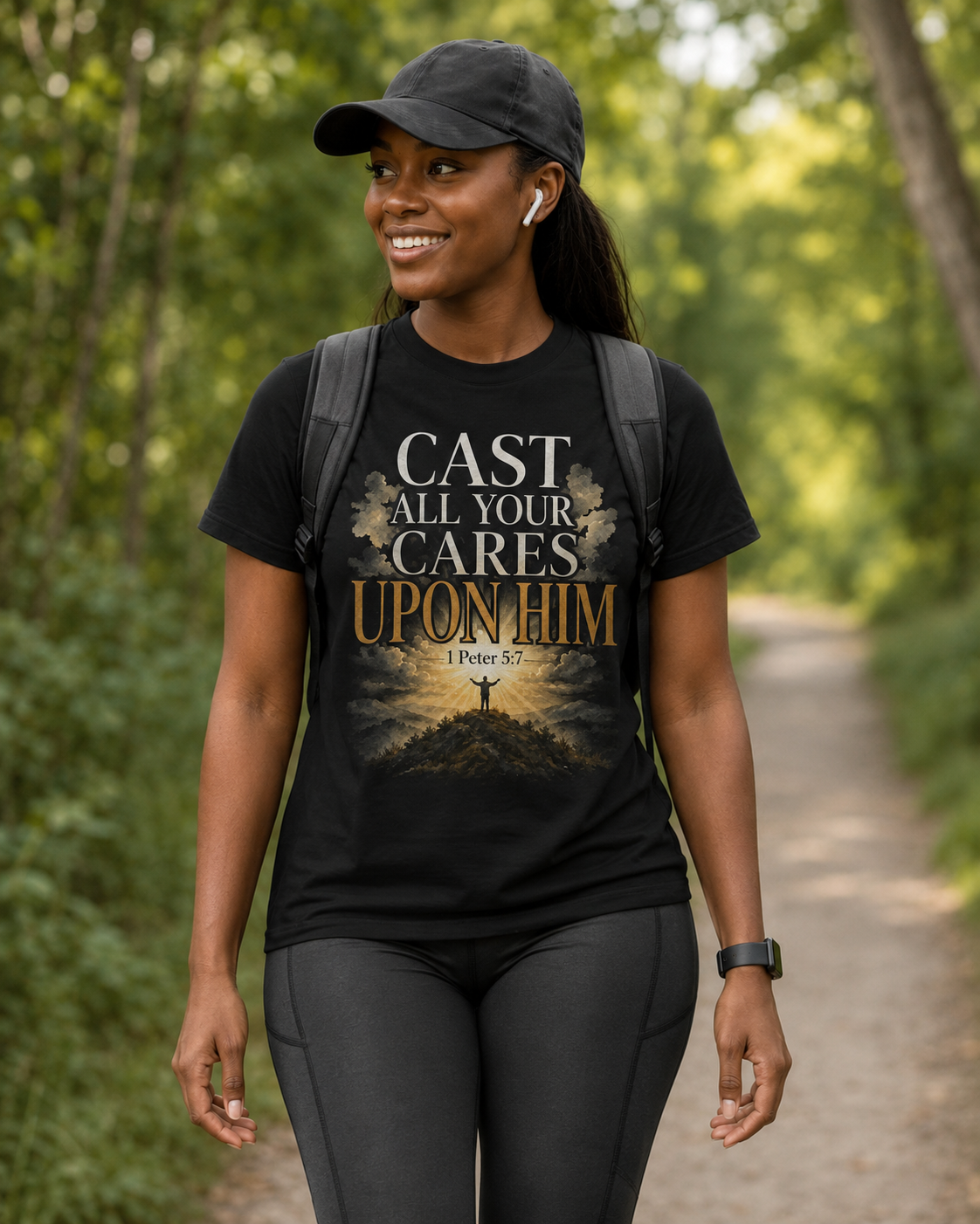 Cast All Your Cares Upon Him T-Shirt — Christian Faith Graphic Tee (1 Peter 5:7)