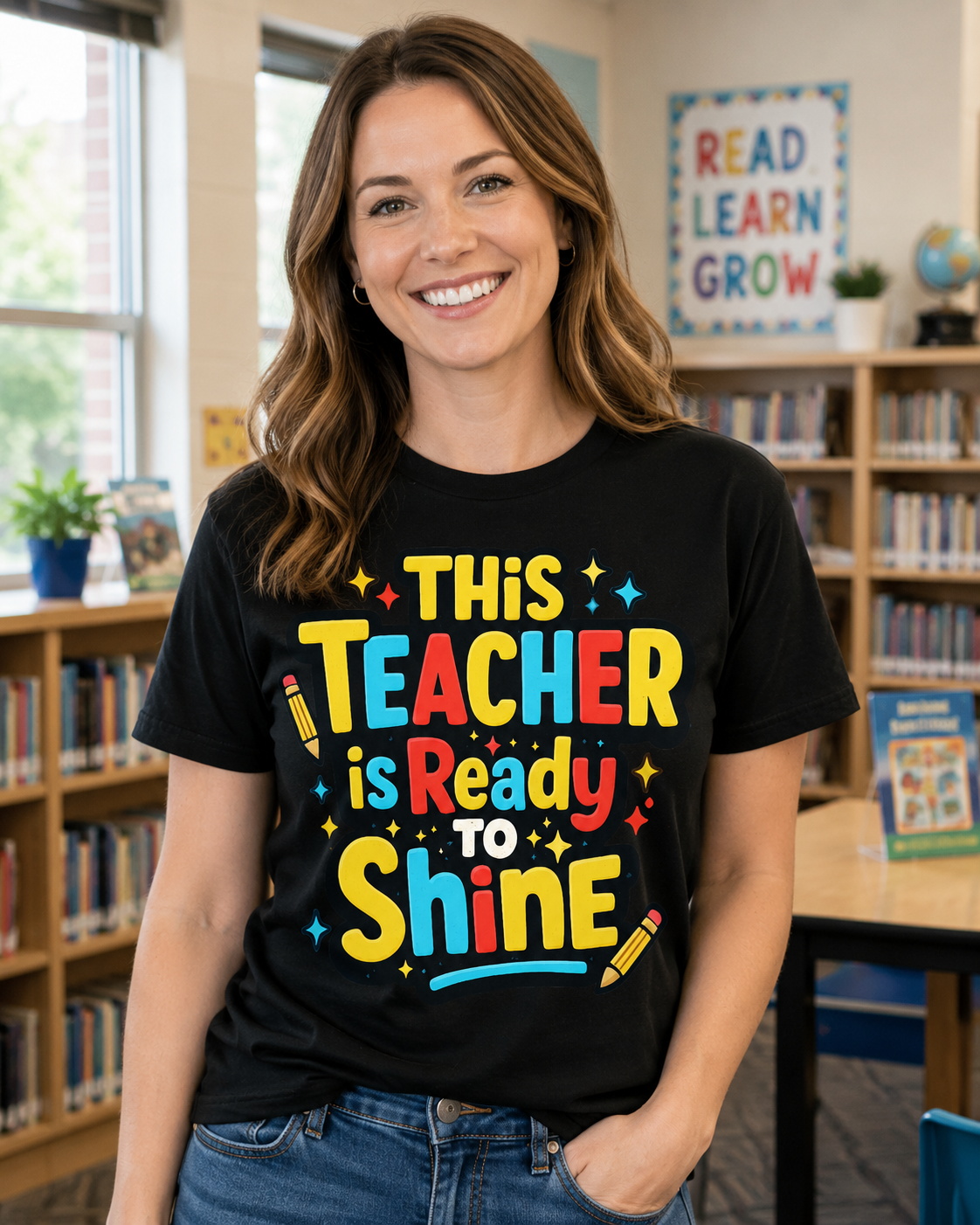 Teacher "This Teacher Is Ready to Shine" T-Shirt — Colorful Back-to-School Teacher Gift