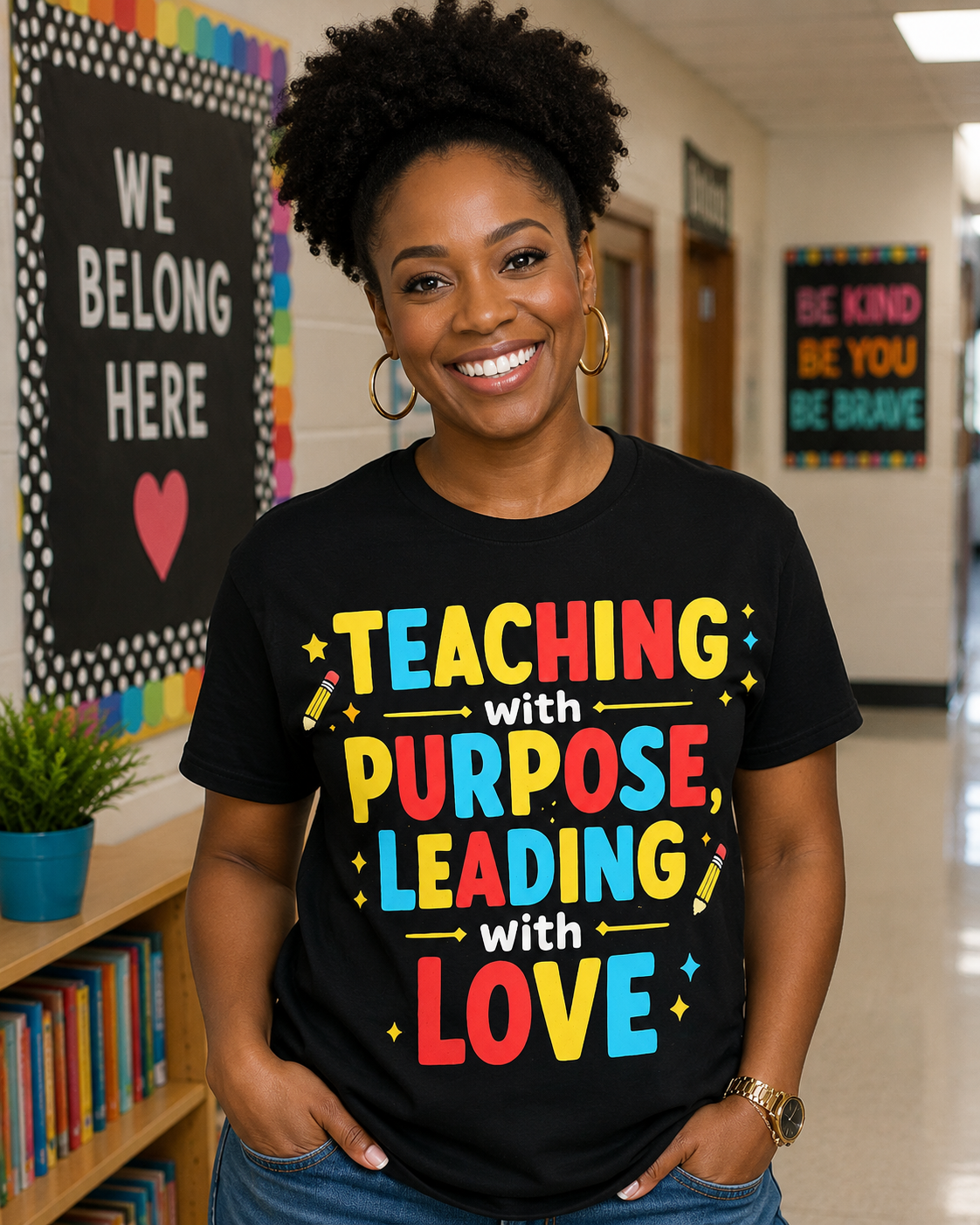 Teacher T-Shirt — "Teaching with Purpose, Leading with Love" Colorful School Pride Tee